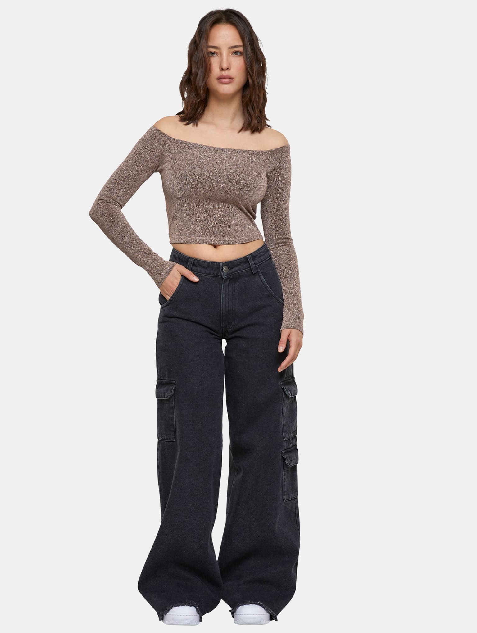 Urban Classics Ladies Off Shoulder Glitter Longsleeve – Bild 4