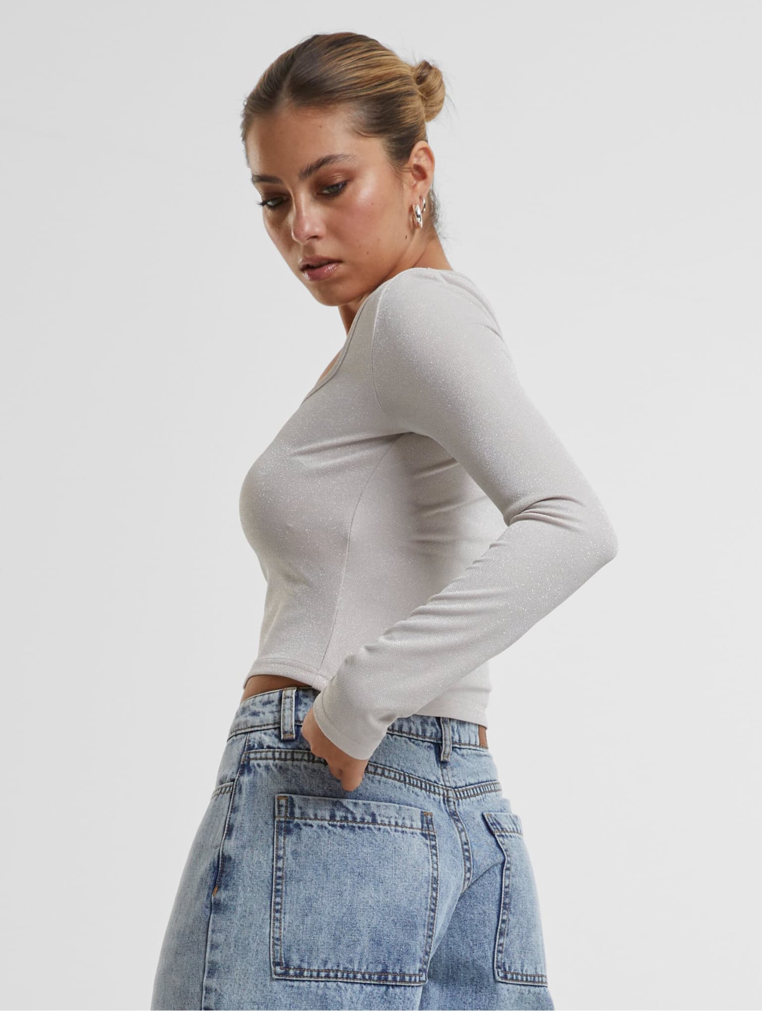 Urban Classics Ladies Glitter Square Neck Longsleeve – Bild 3