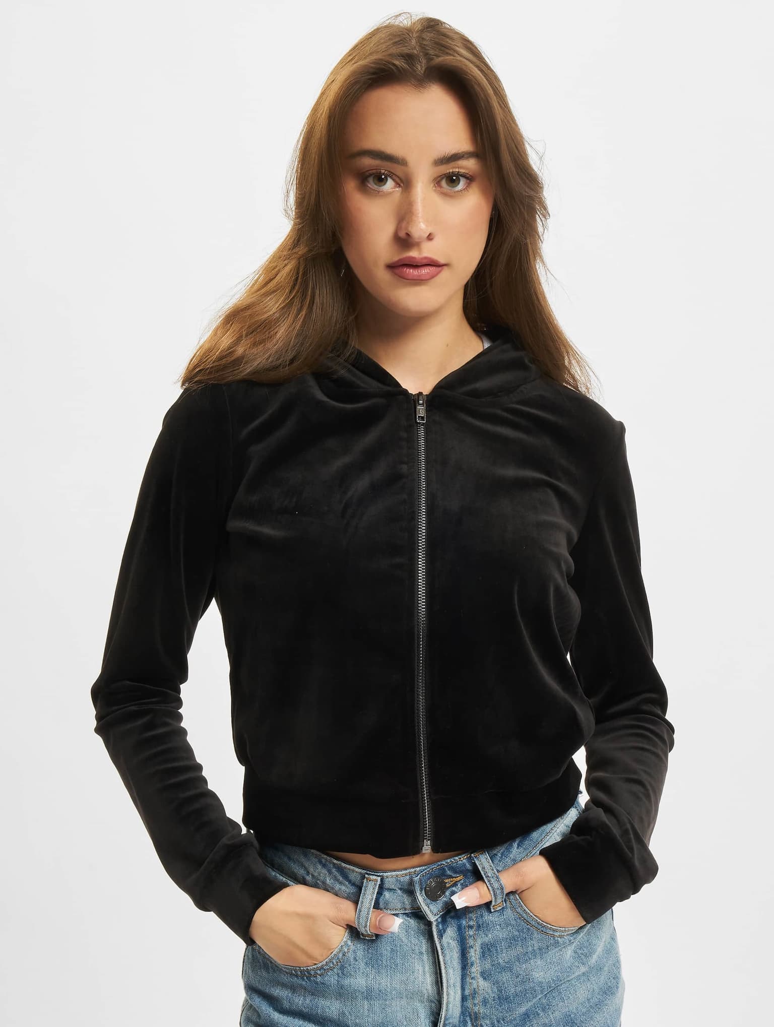 Urban Classics Ladies Short Velvet Zip Hoody – Bild 3