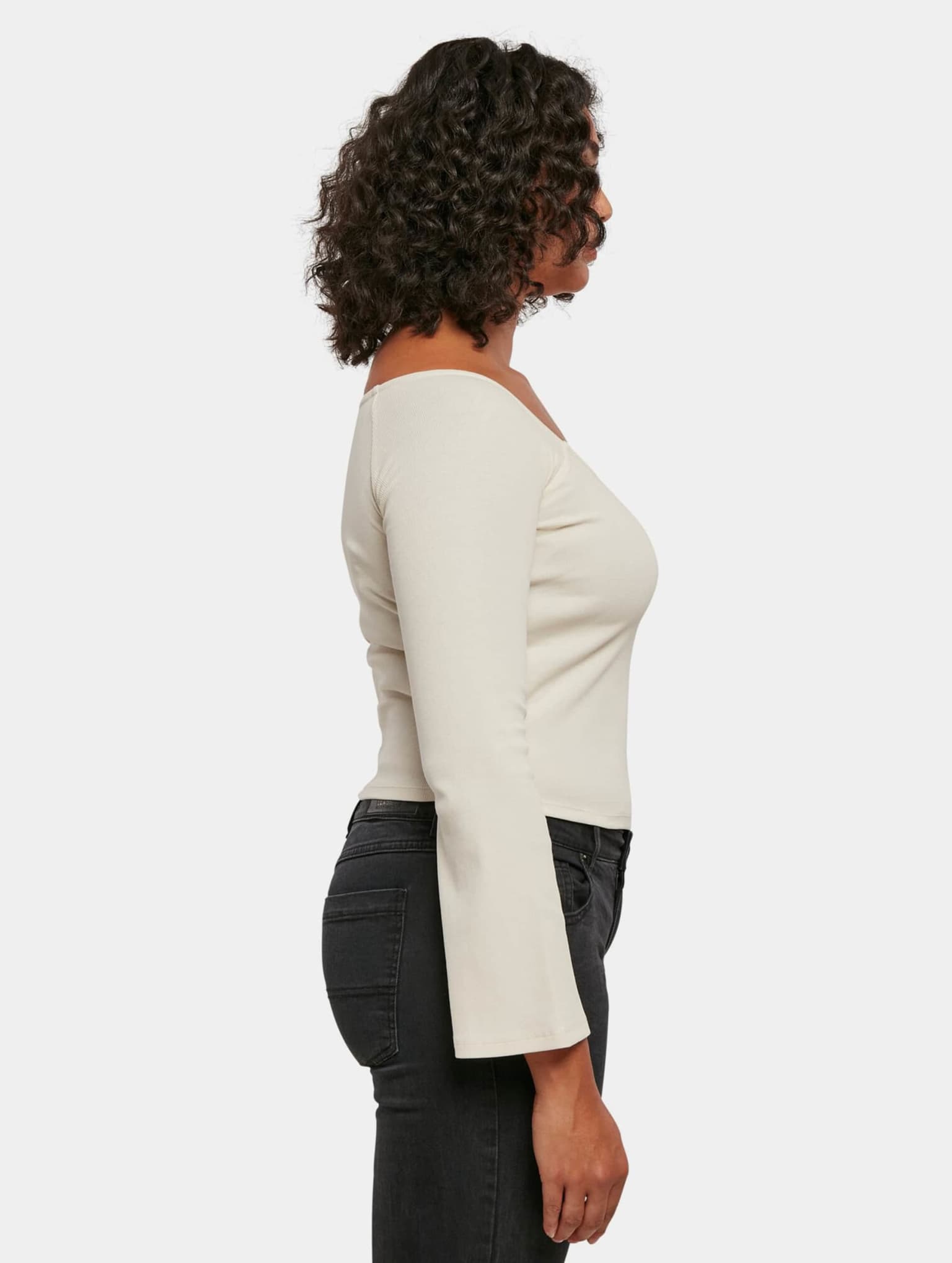 Urban Classics Ladies Short Rib Wide V-Neck Longsleeve – Bild 4