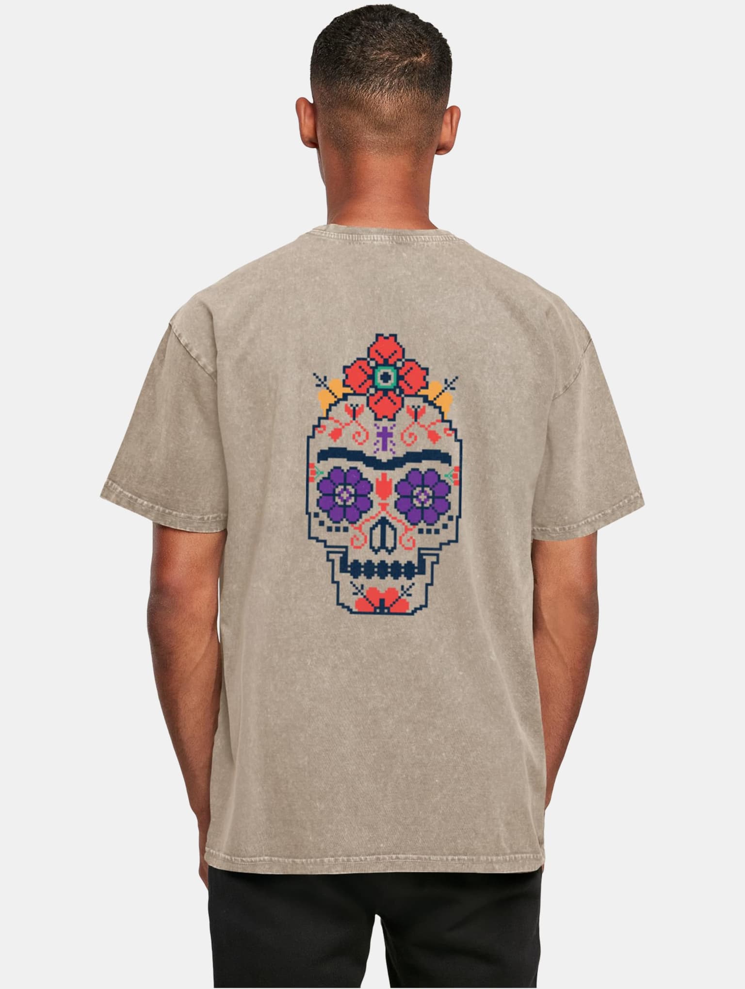 Merchcode POD Frida Kahlo - Pixels viva la vida Acid Washed Heavy Oversize Tee – Bild 2