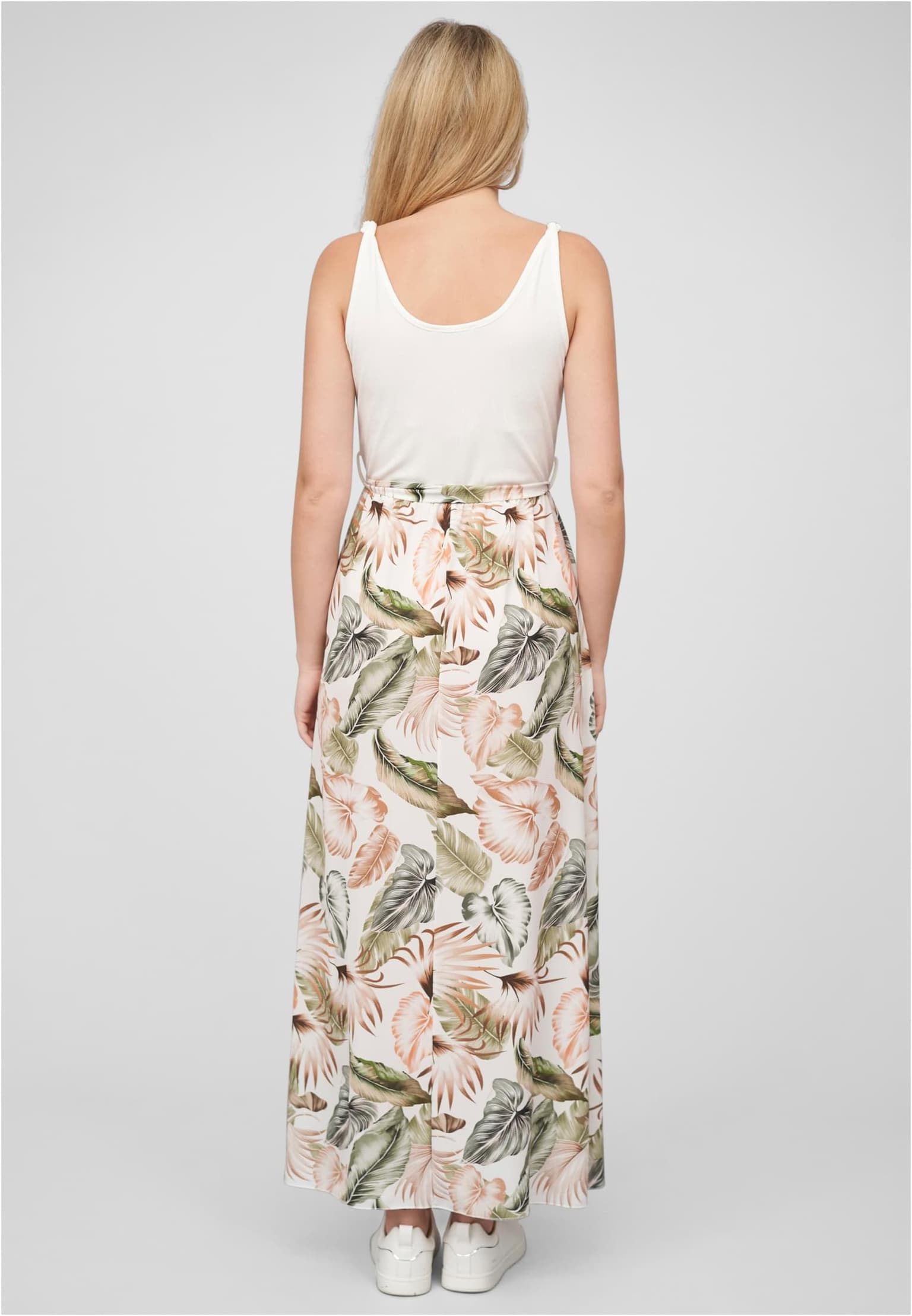 Cloud5ive Damen Tank Top Maxi Kleid 2-Tone mit Bindegürtel Tropical Print – Bild 2