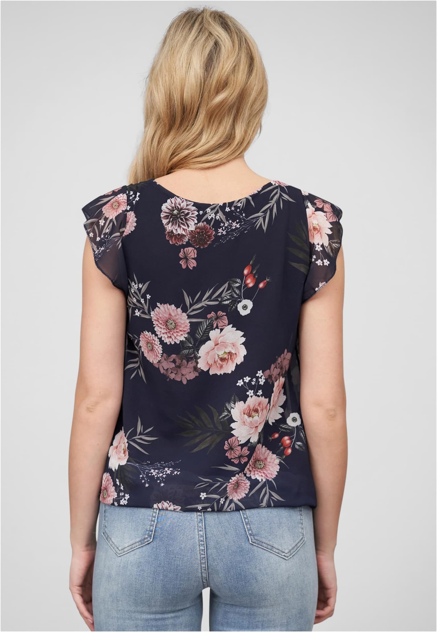 Cloud5ive Damen Chiffon Top 2-lagig Blumen Muster – Bild 2