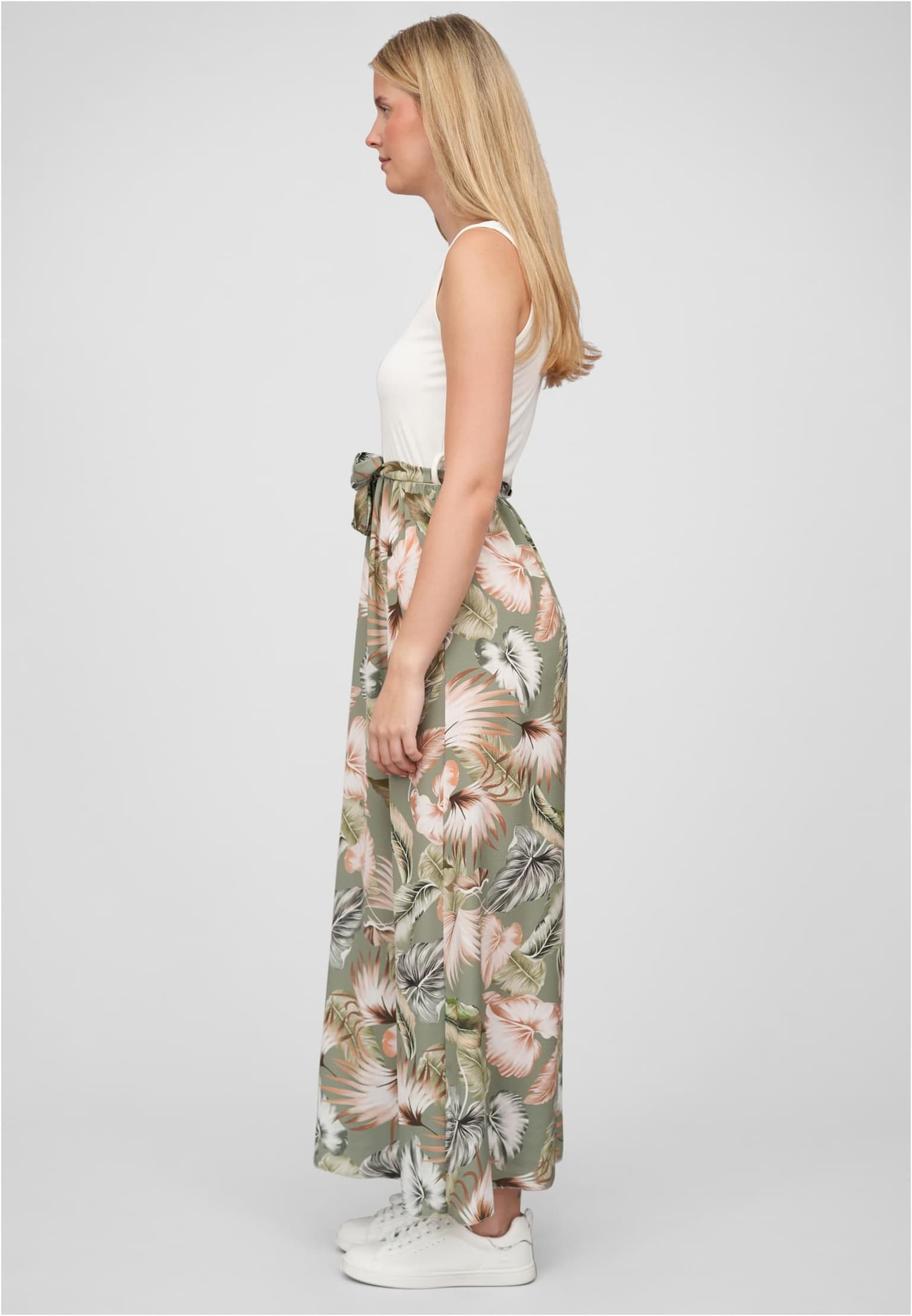 Cloud5ive Damen Tank Top Maxi Kleid 2-Tone mit Bindegürtel Tropical Print – Bild 3