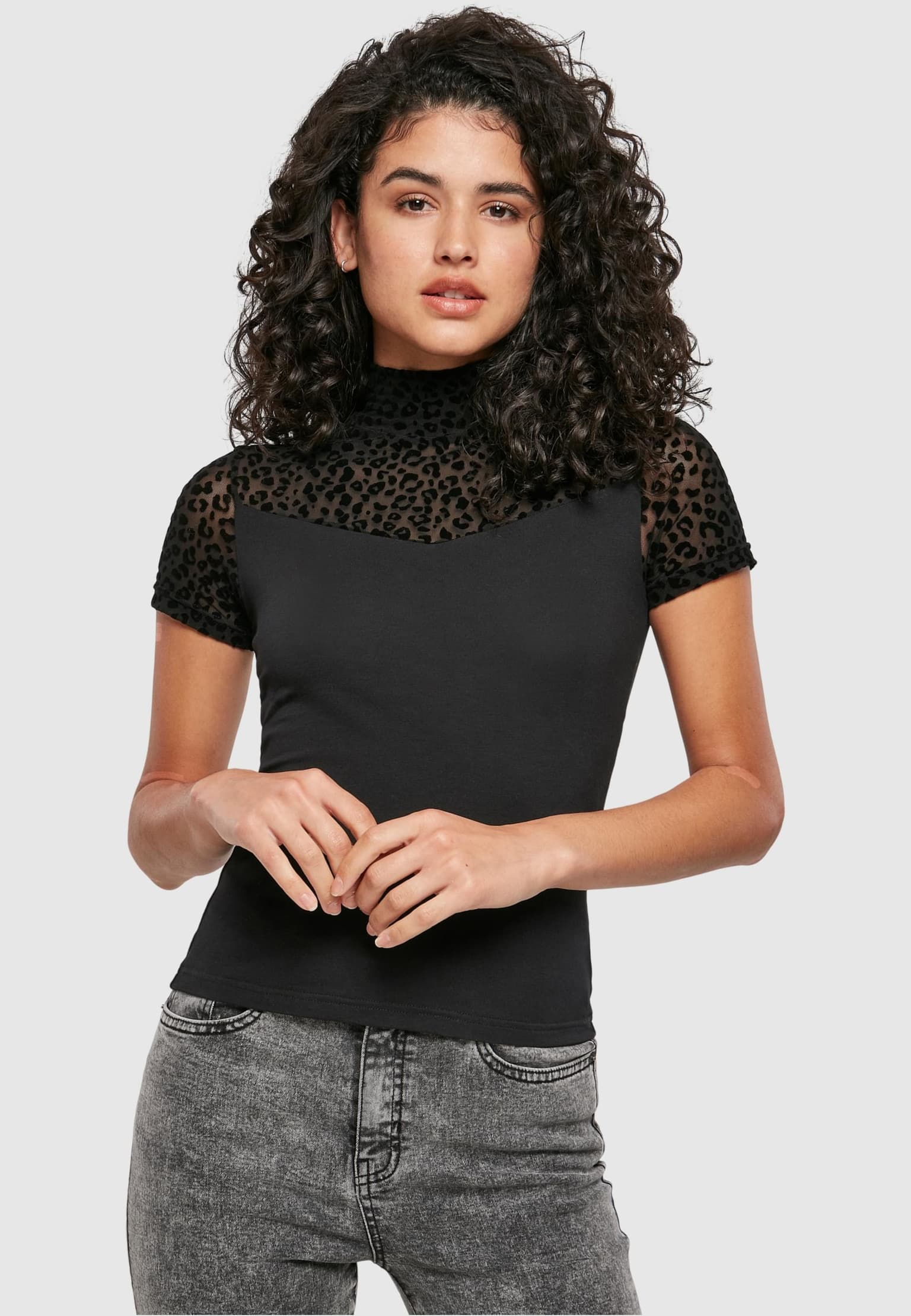Urban Classics Ladies Flock Lace Turtleneck Tee