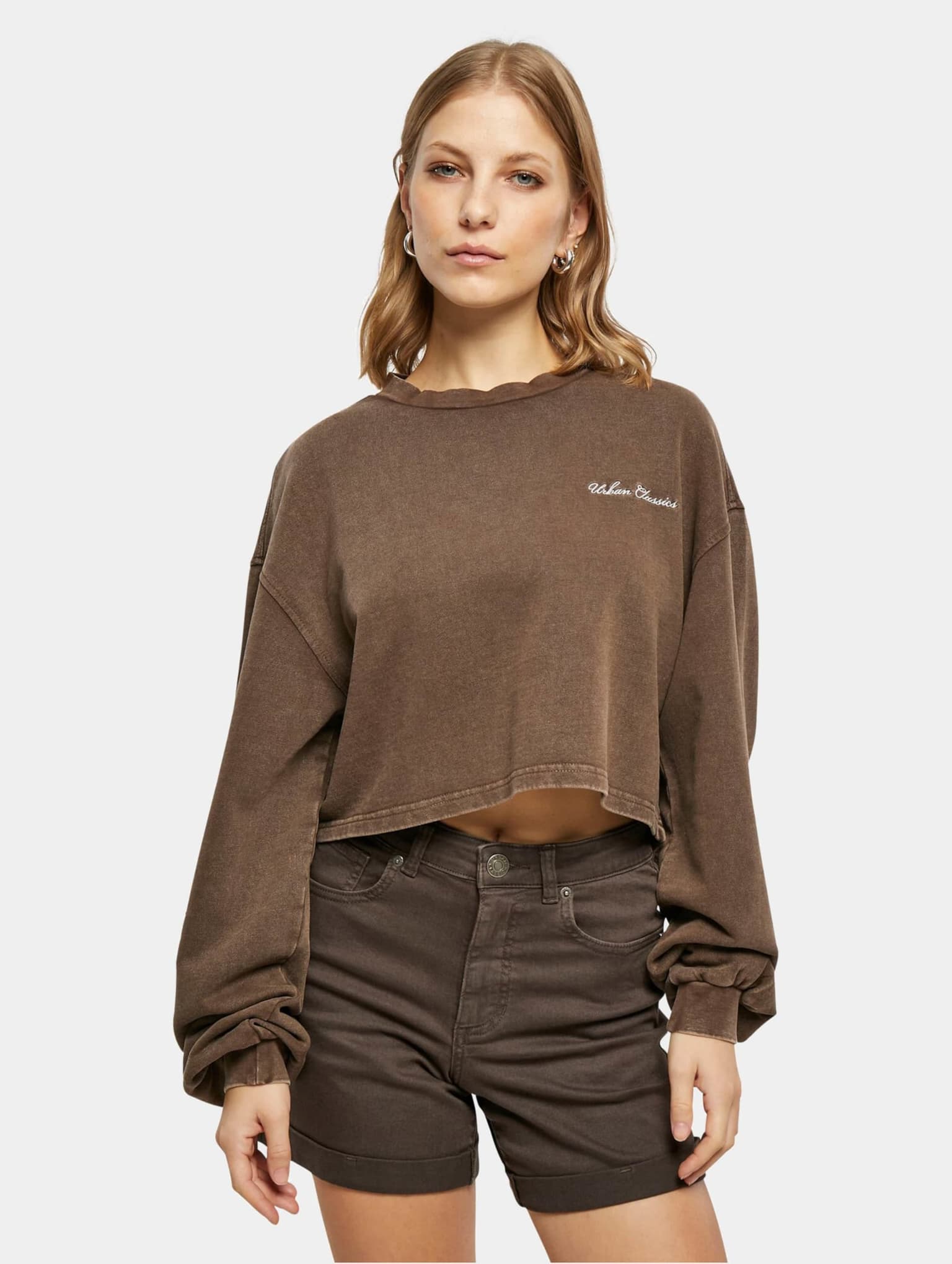 Urban Classics Ladies Cropped Small Embroidery Terry Crewneck