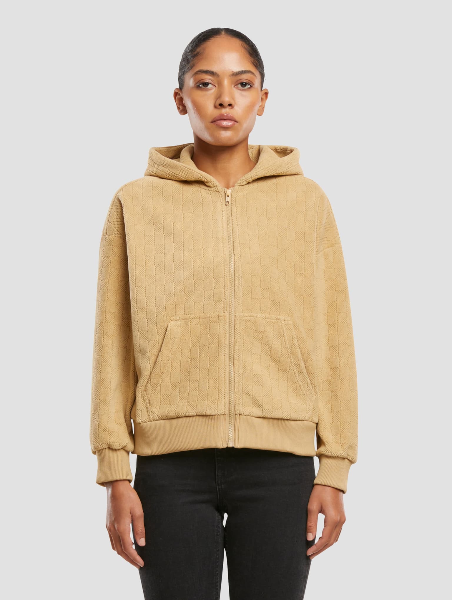 Urban Classics Ladies Jacquard Velvet Oversized Zip Hoodie – Bild 3