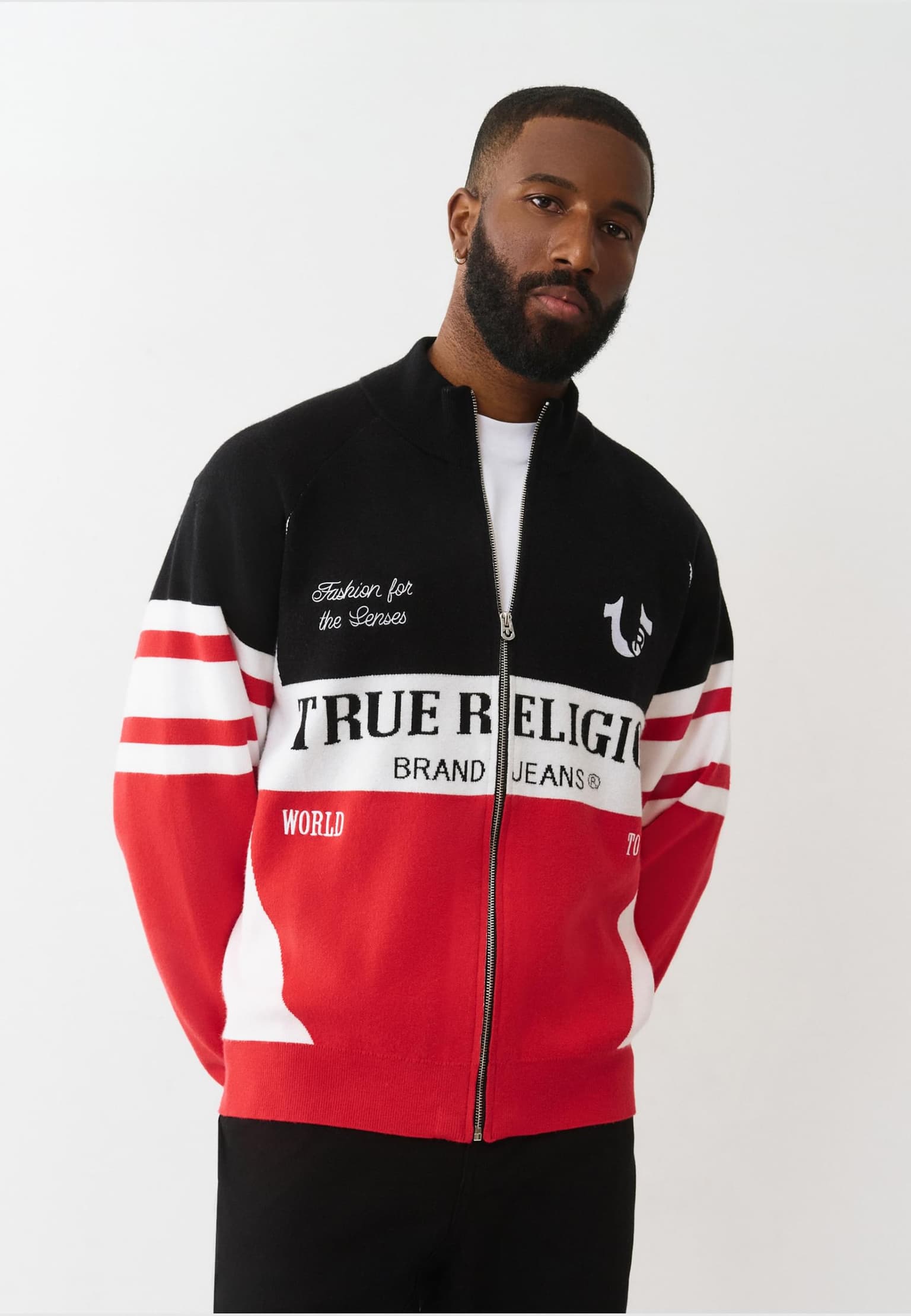 True Religion RACING RAGLAN ZIP SWEATER