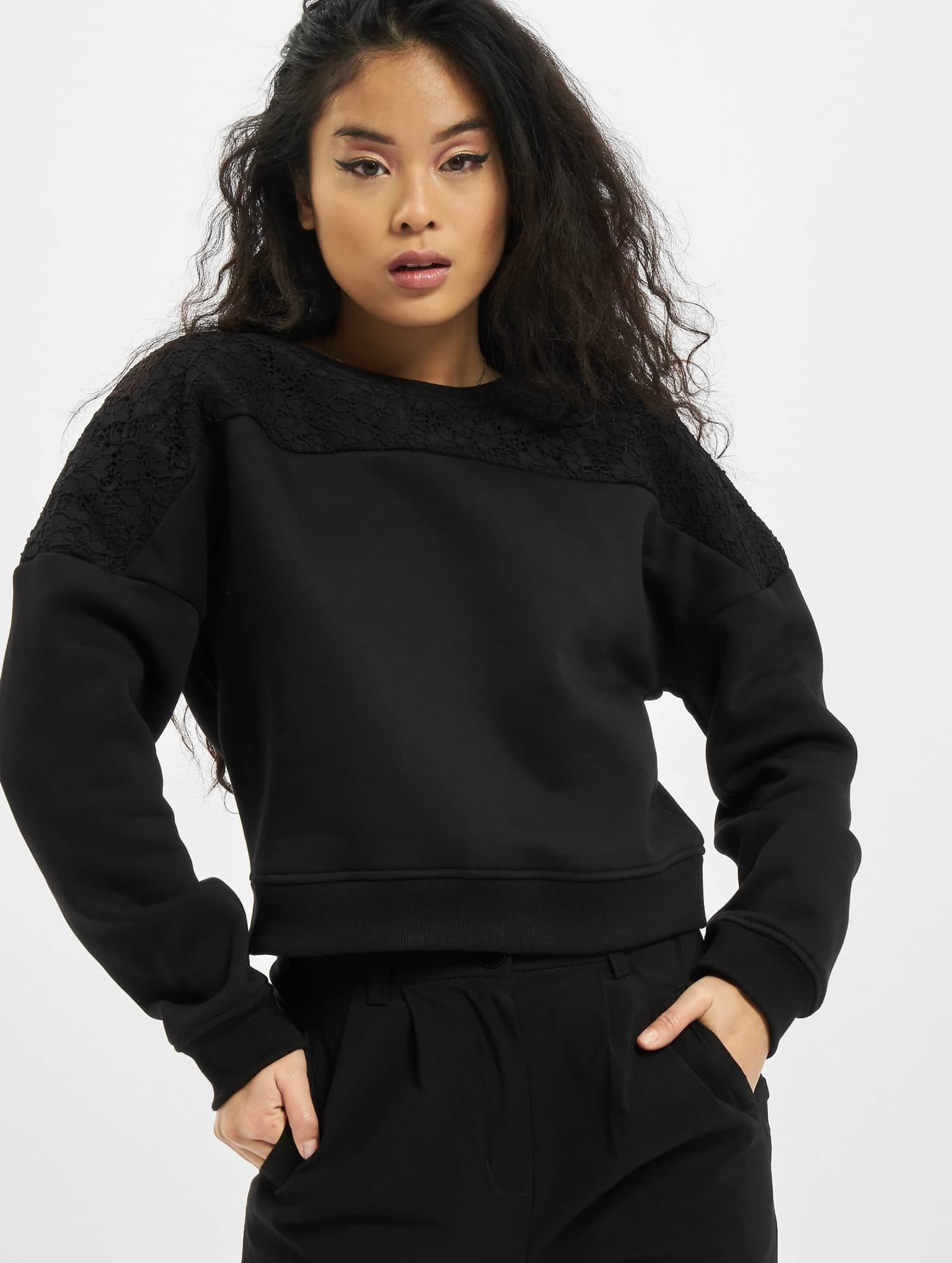 Urban Classics Ladies Short Oversized Lace Inset Crew