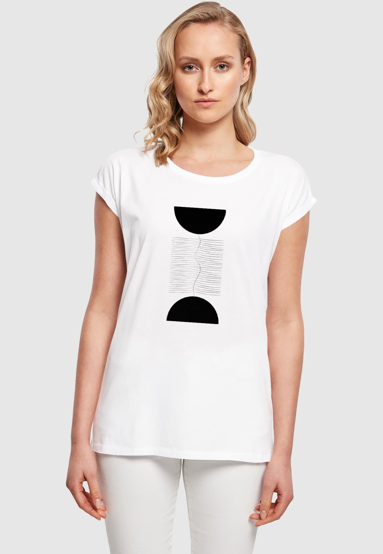 Merchcode Ladies Abstract Lines Extended Shoulder Tee