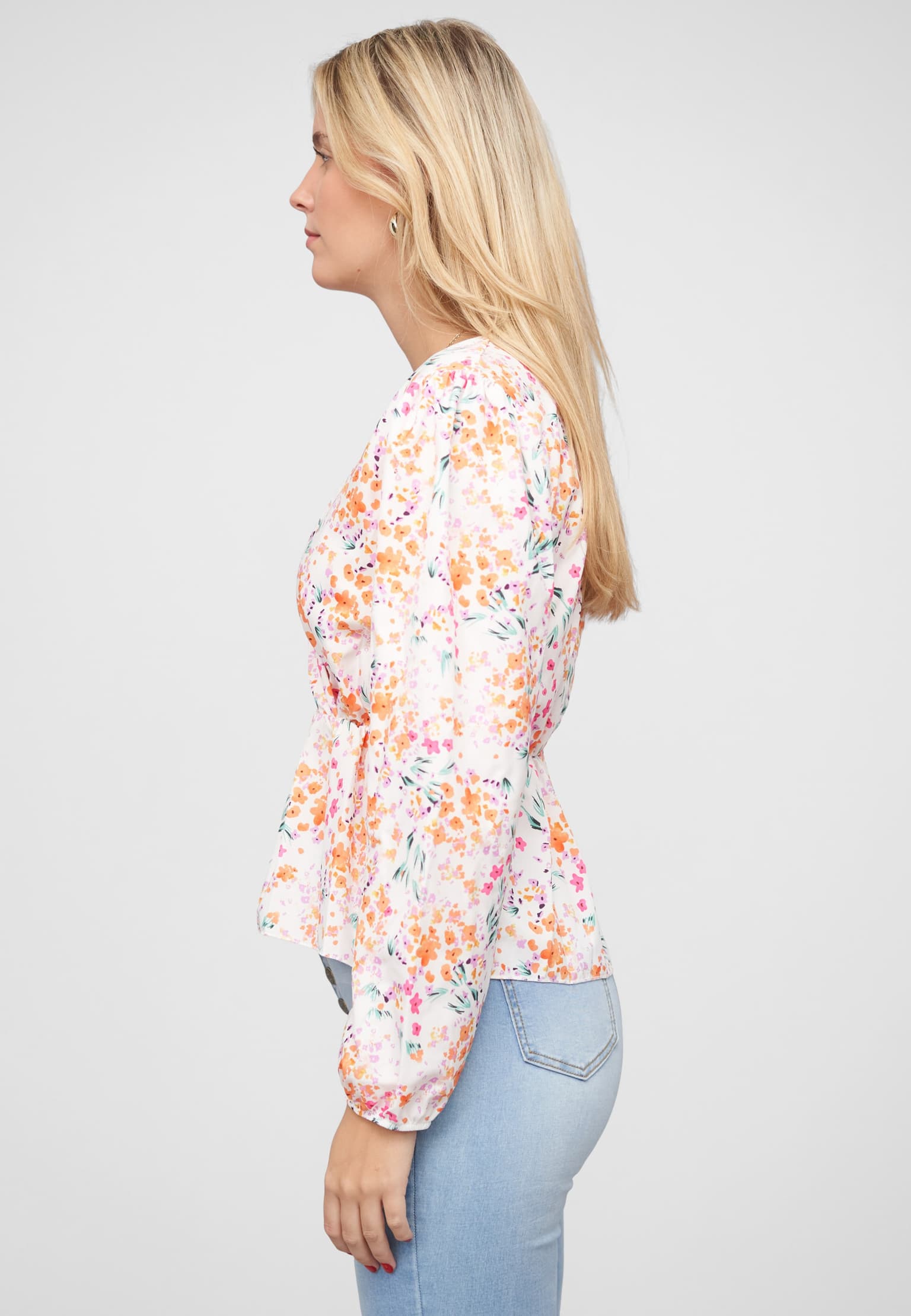 Cloud5ive V-Neck Schößchenbluse m. Blumen Print in Wickeloptik – Bild 3