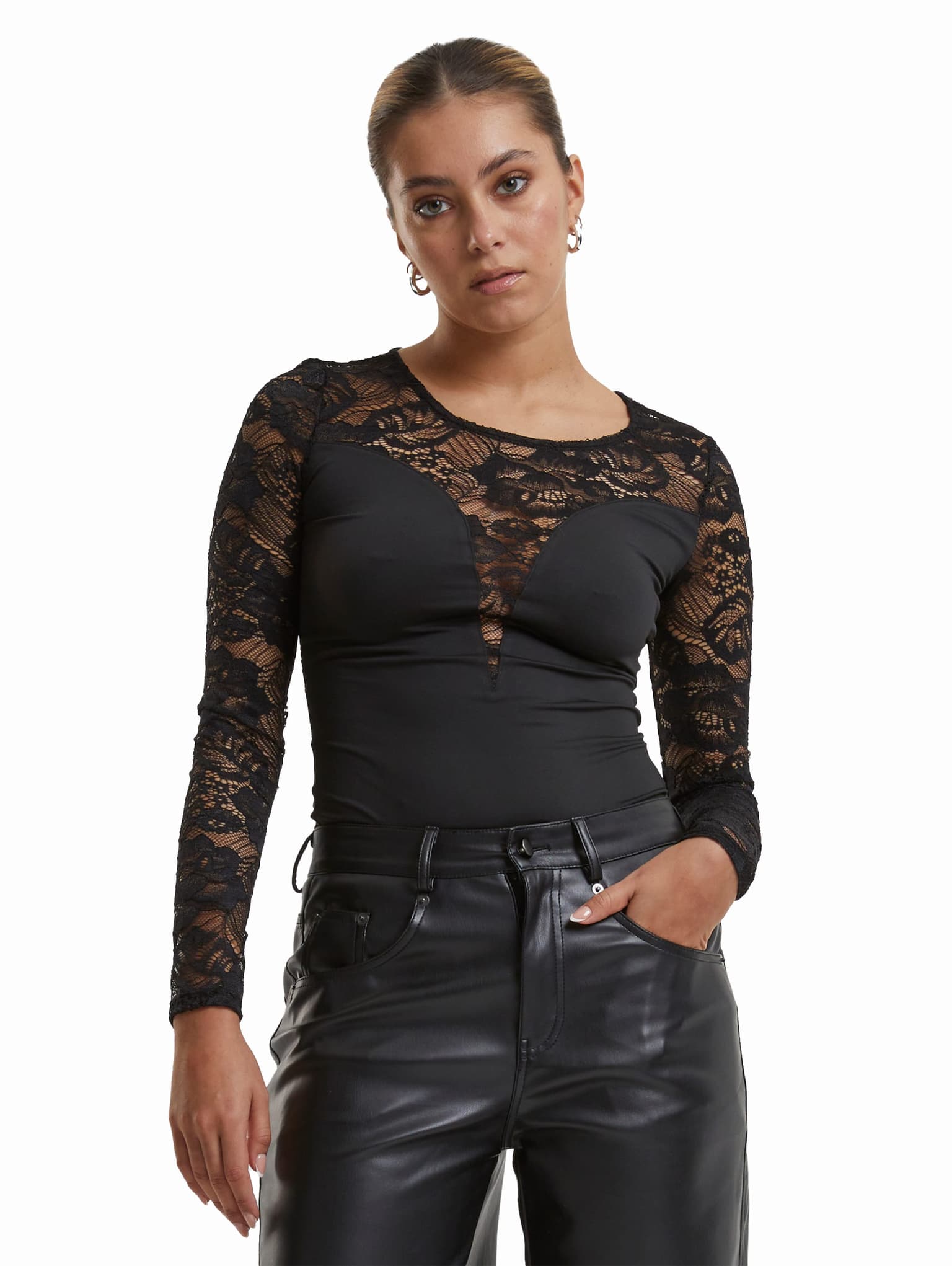 Urban Classics Ladies Round Neck Lace Body – Bild 2