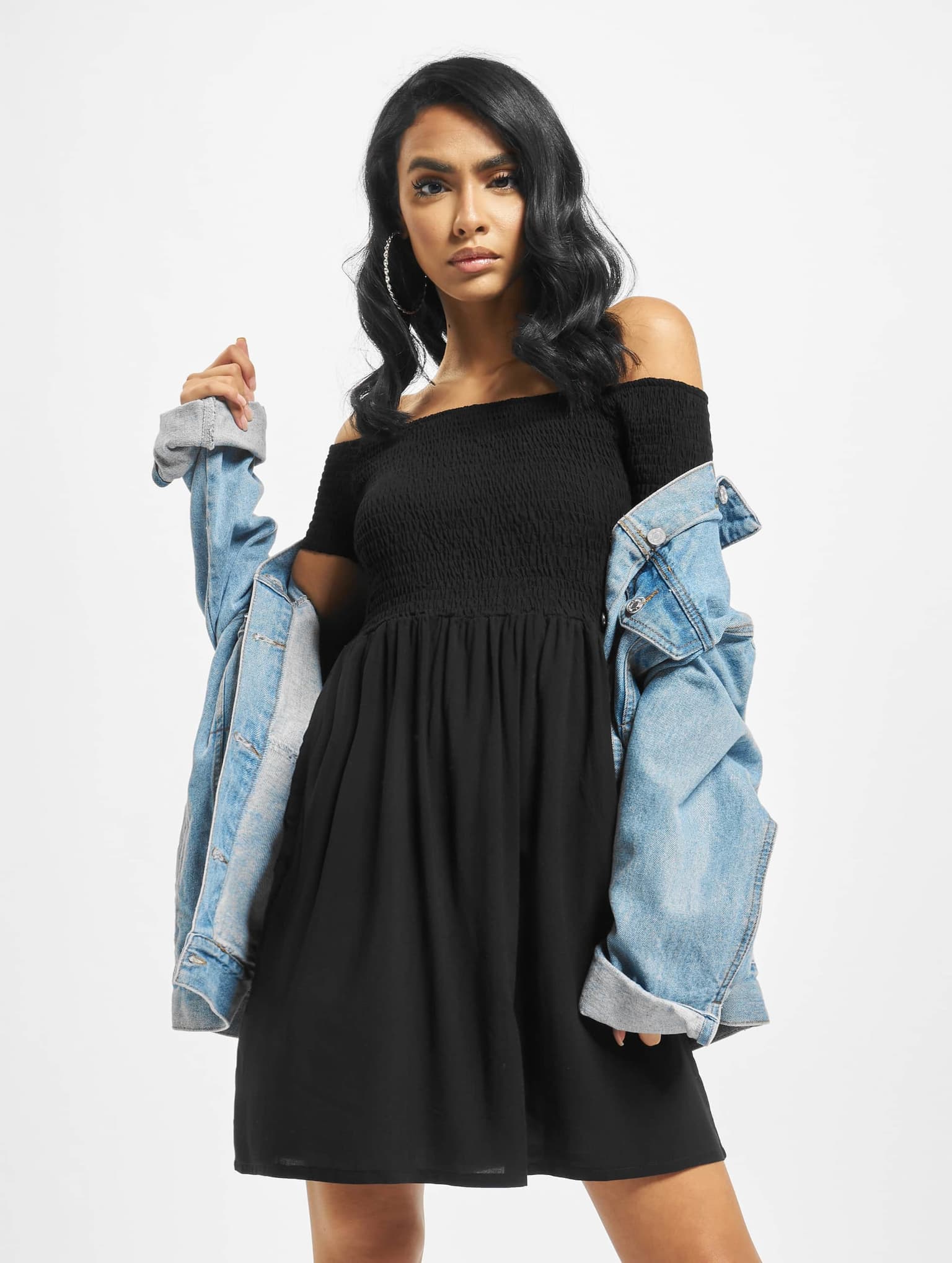 Urban Classics Ladies Smoked Off Shoulder Dress