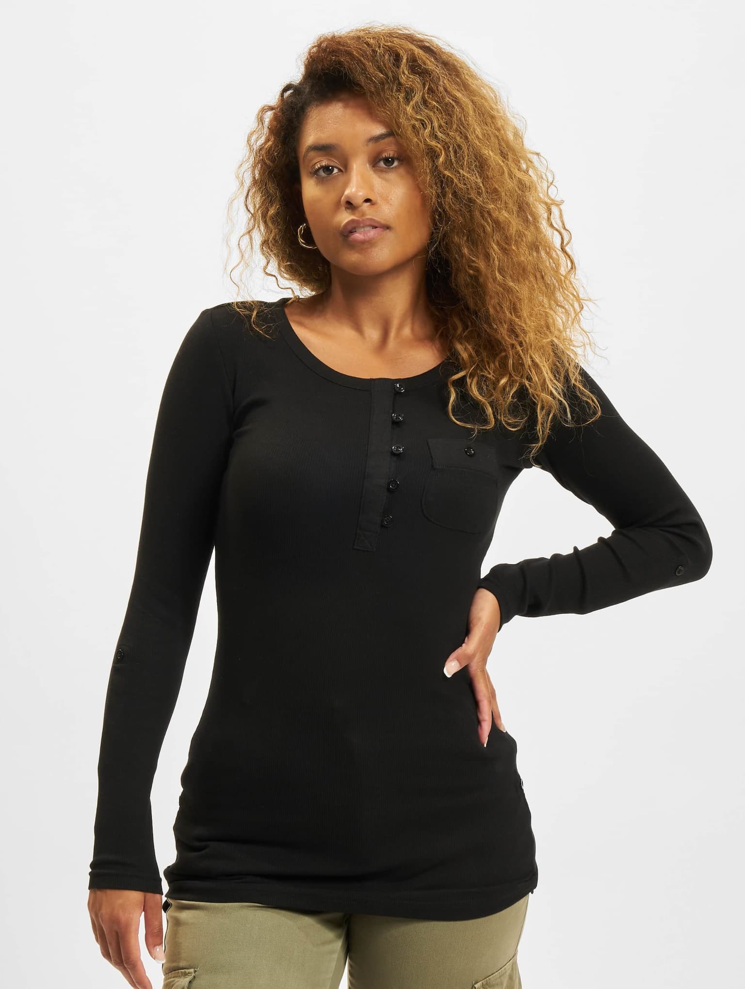 Urban Classics Ladies Long Rib Pocket Turnup Tee – Bild 3