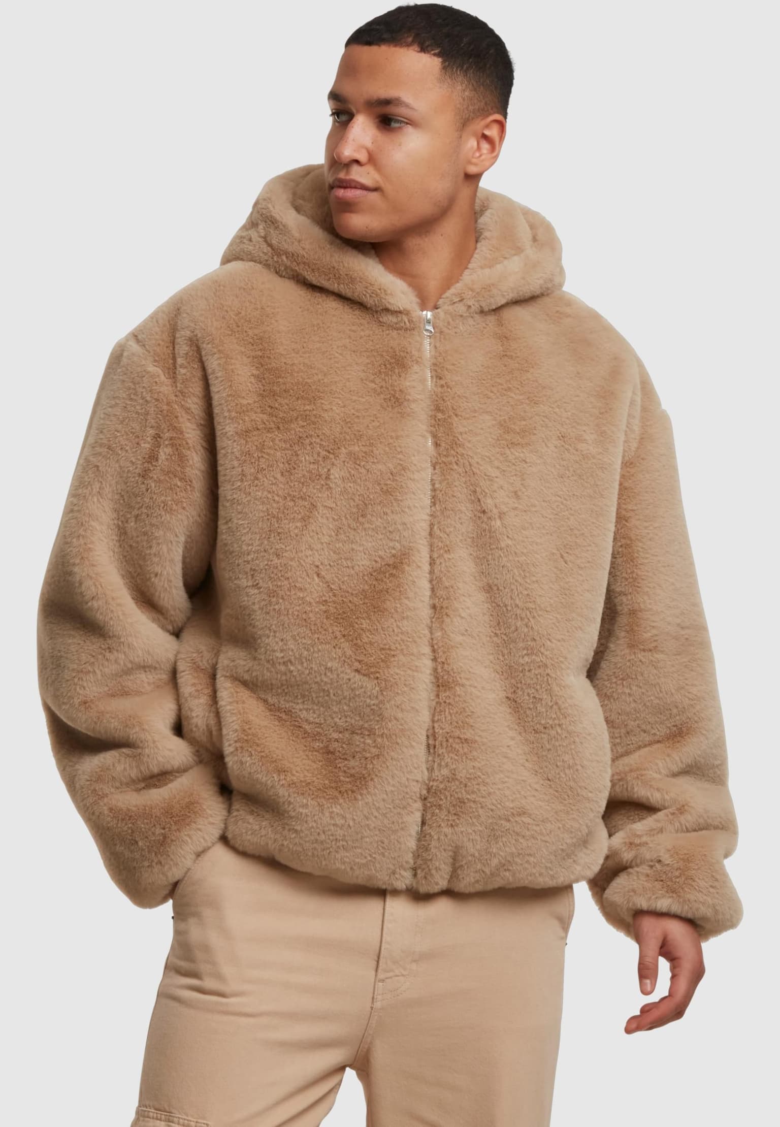 Urban Classics Full Zip Faux Fur Hoodie