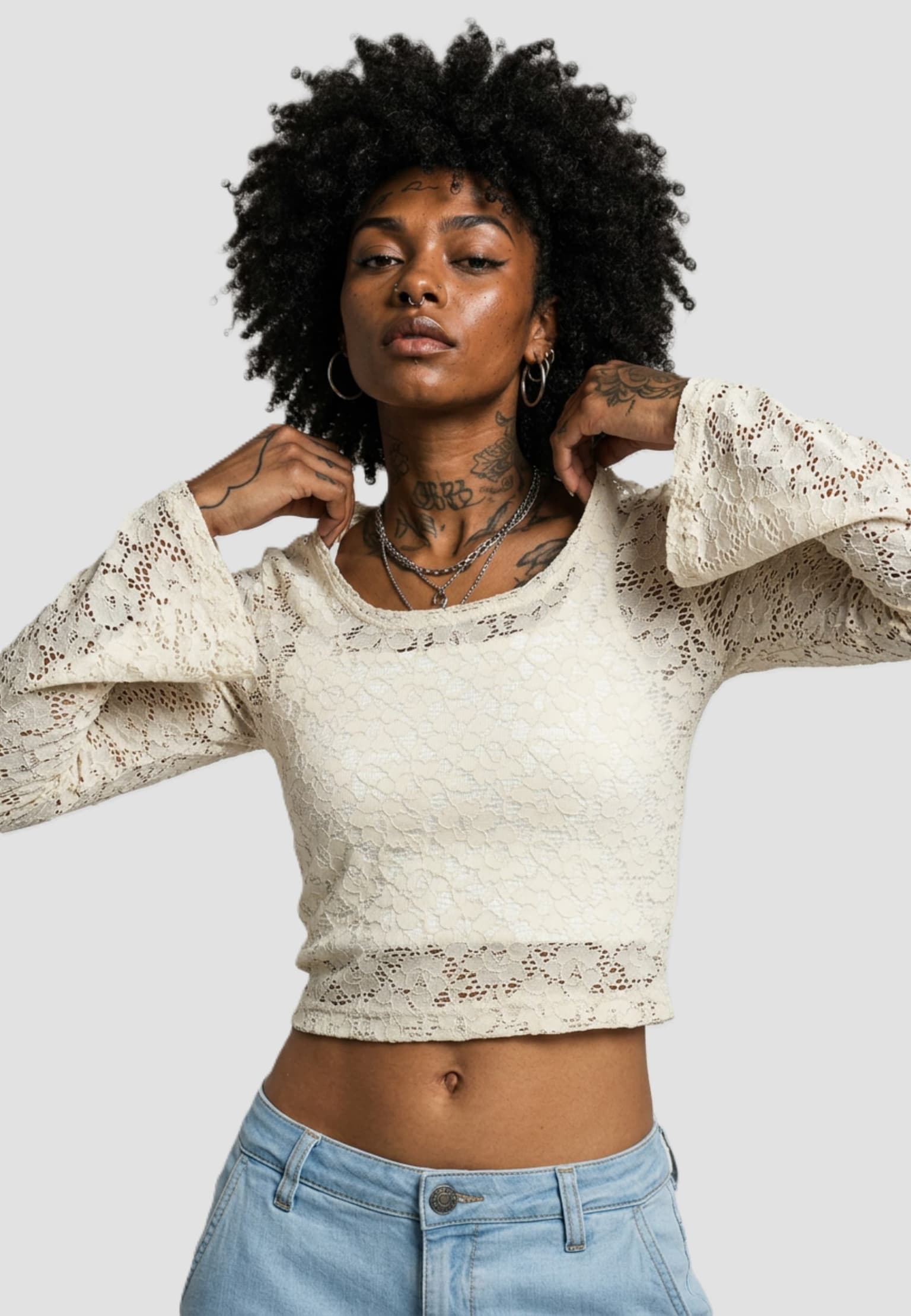 Urban Classics Ladies Cropped Lace Longsleeve