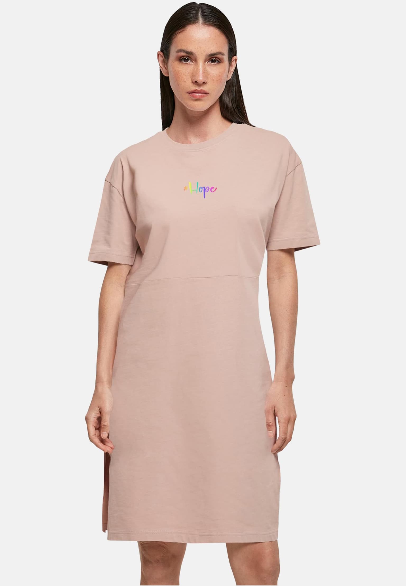 Merchcode POD Ladies Hope Rainbow Oversized Slit Tee Dress