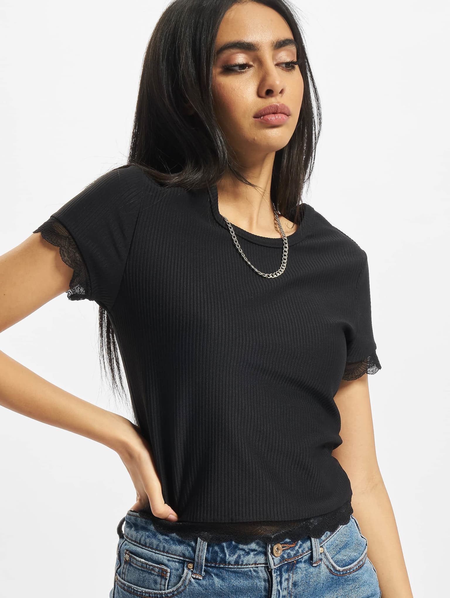Urban Classics Ladies Cropped Lace Hem Tee
