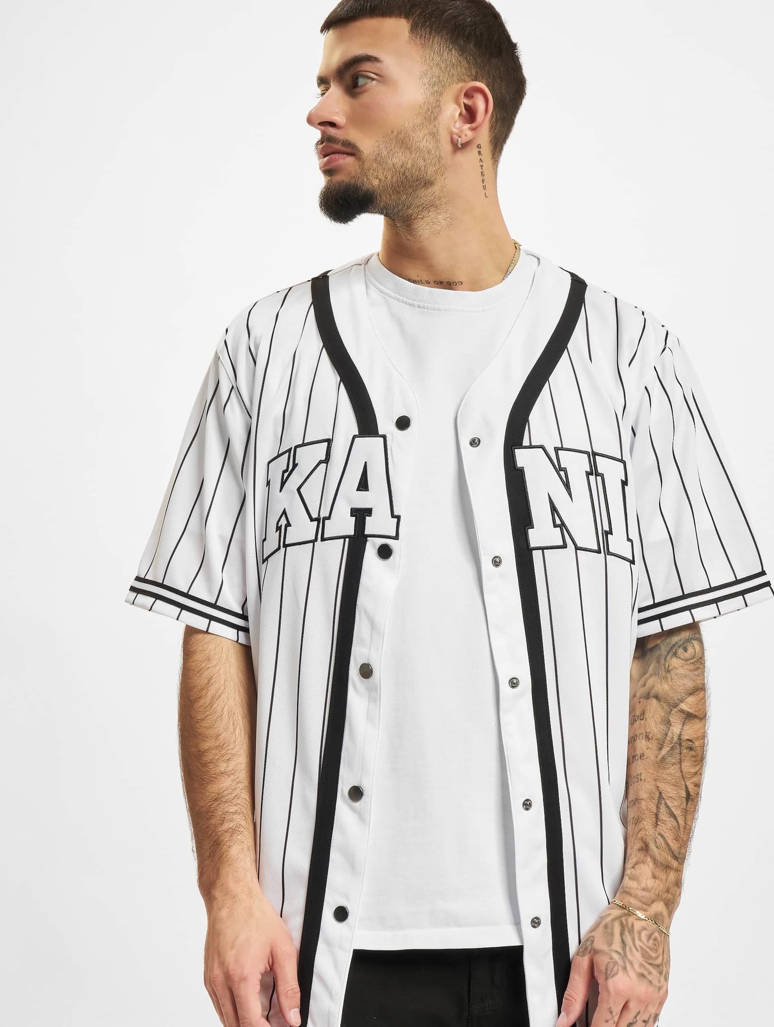 Karl Kani Serif Pinstripe Baseball Shirt