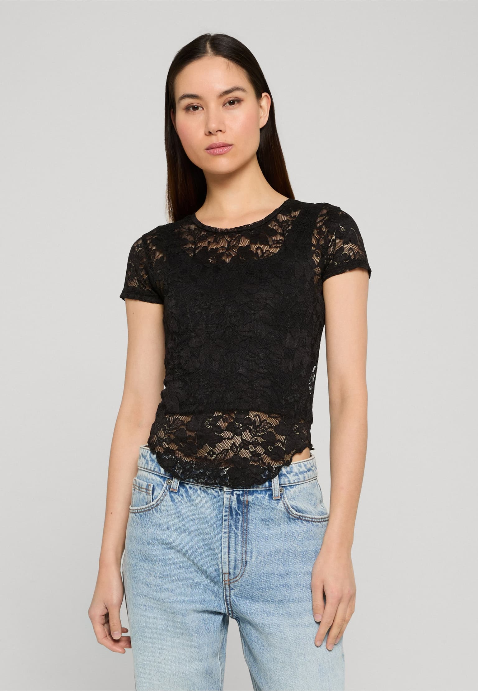 Urban Classics Ladies Stretch Lace Cropped Tee