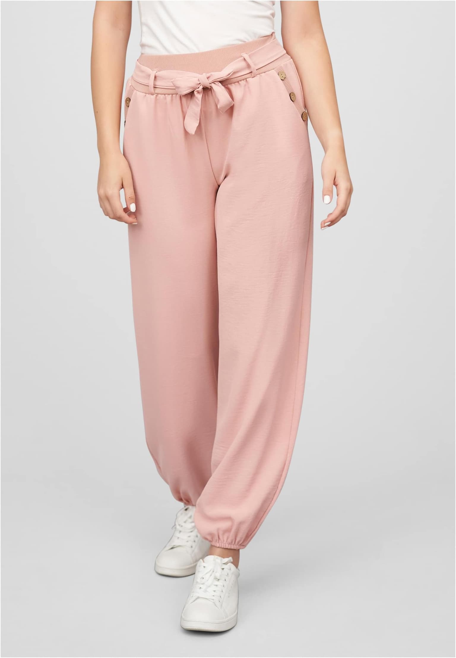 Cloud5ive Damen Sommer Hose Knopfleiste und Bindegürtel 2-Pockets
