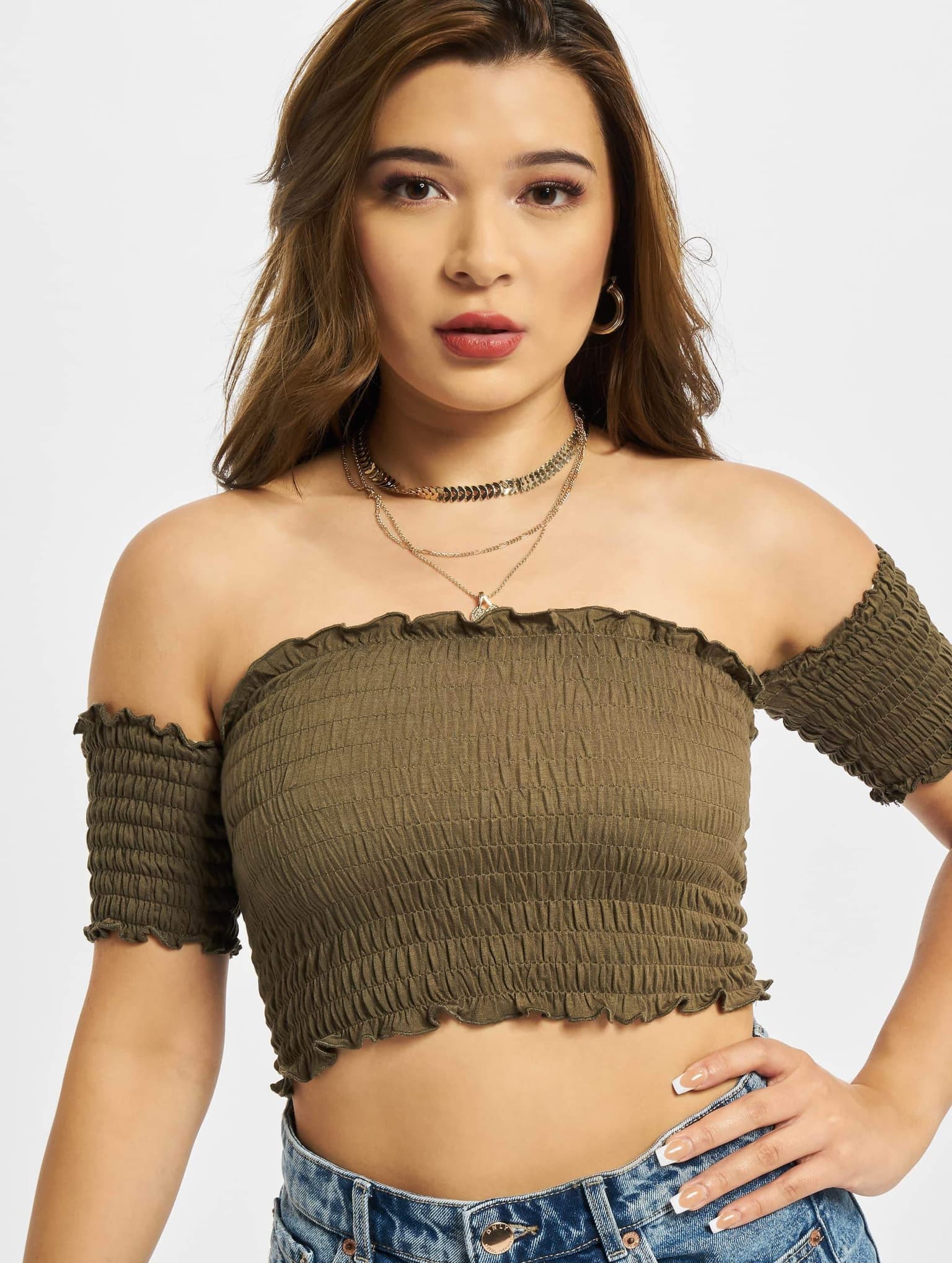 Urban Classics Ladies Cropped Cold Shoulder Smoke Top – Bild 3