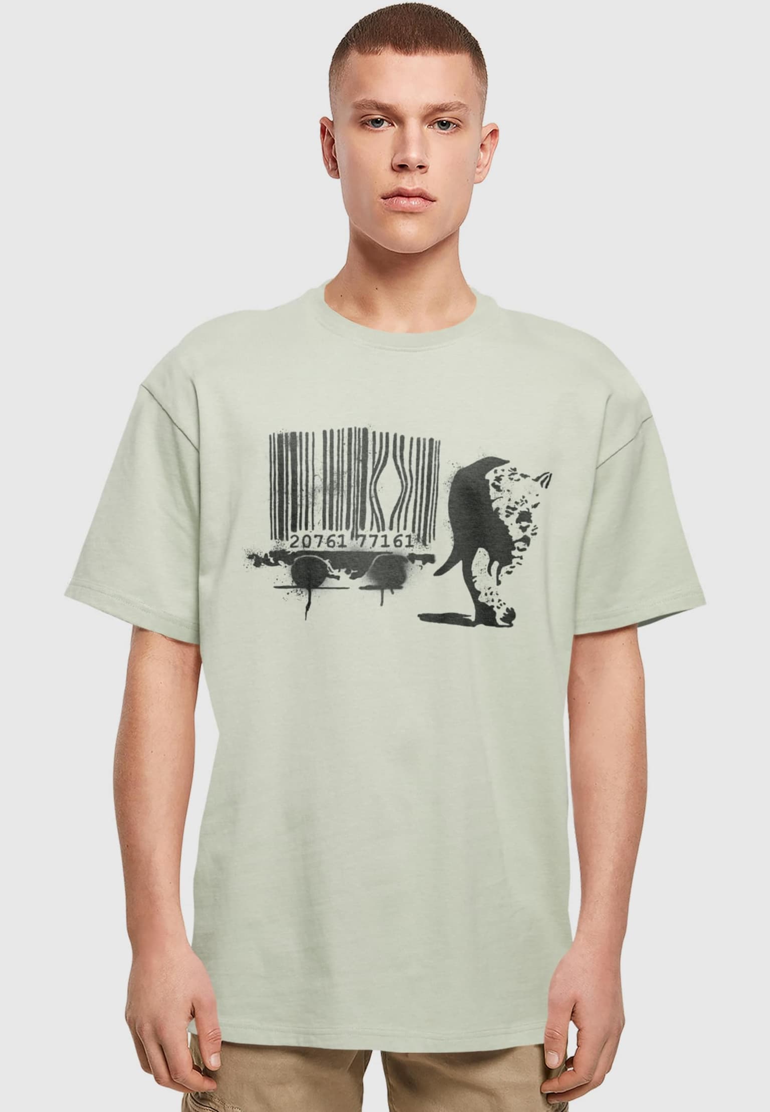 Merchcode Brandalised - Barcode Leopard Heavy Oversize Tee