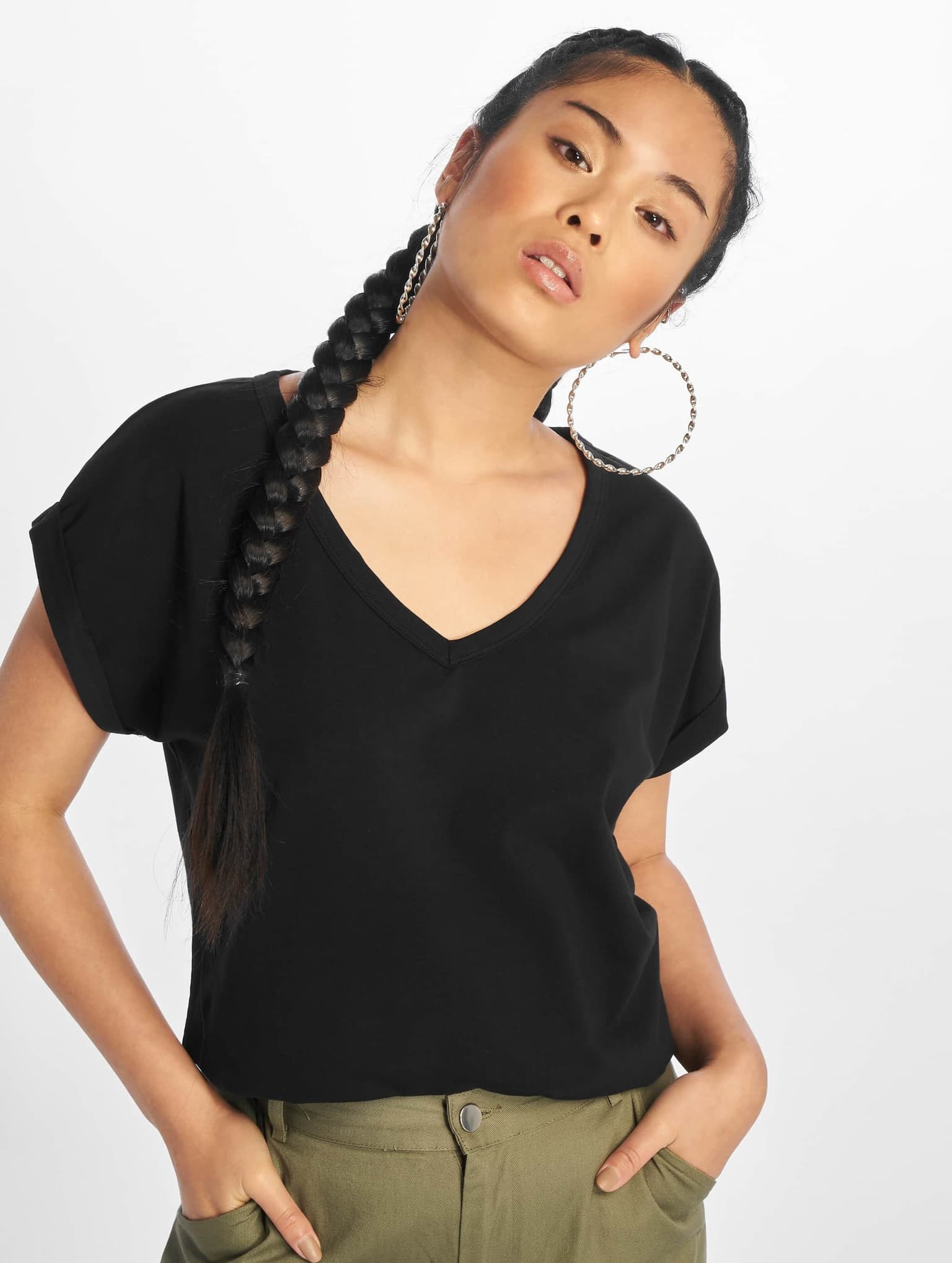 Urban Classics Ladies Round V-Neck Extended Shoulder Tee