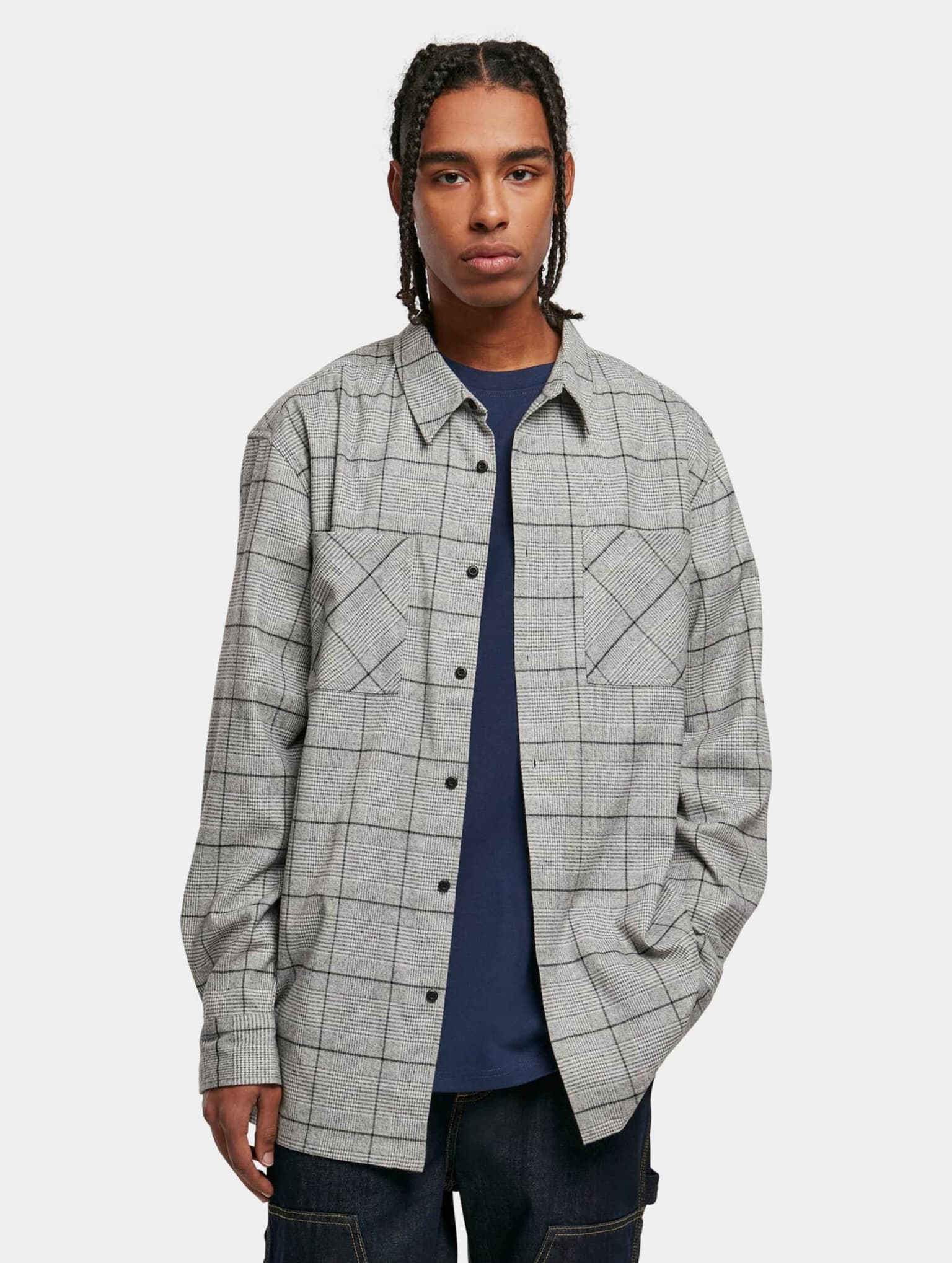 Urban Classics Long Oversized Checked Greyish Shirt