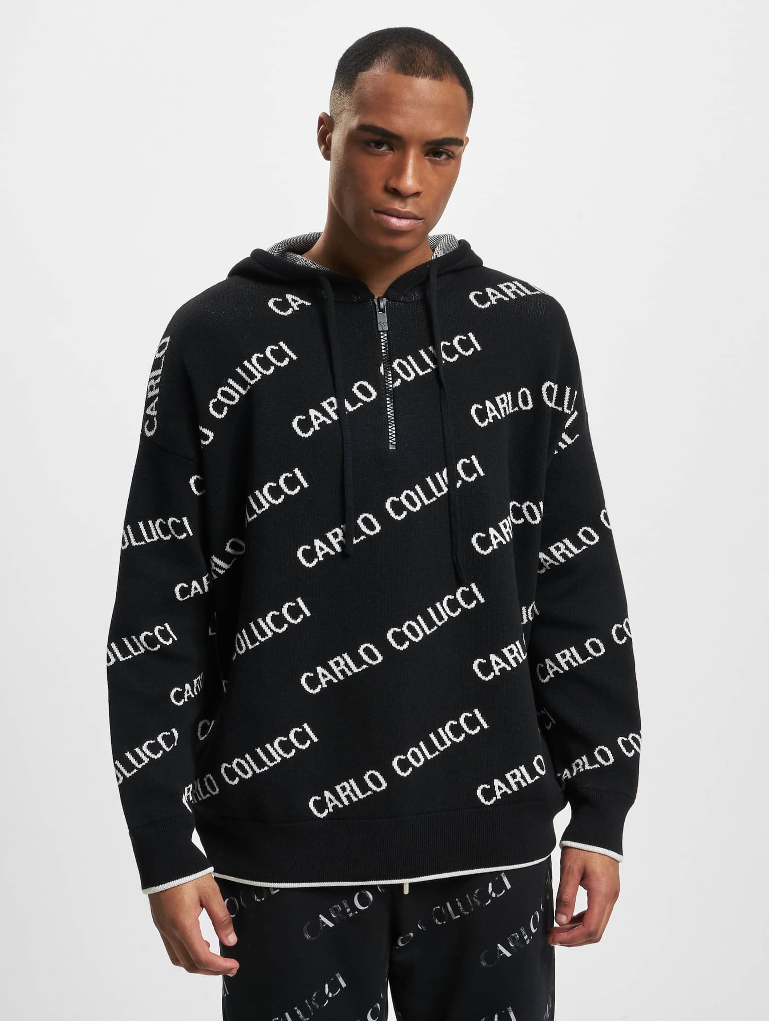 Carlo Colucci Allover Logo Hoody Troyer – Bild 3