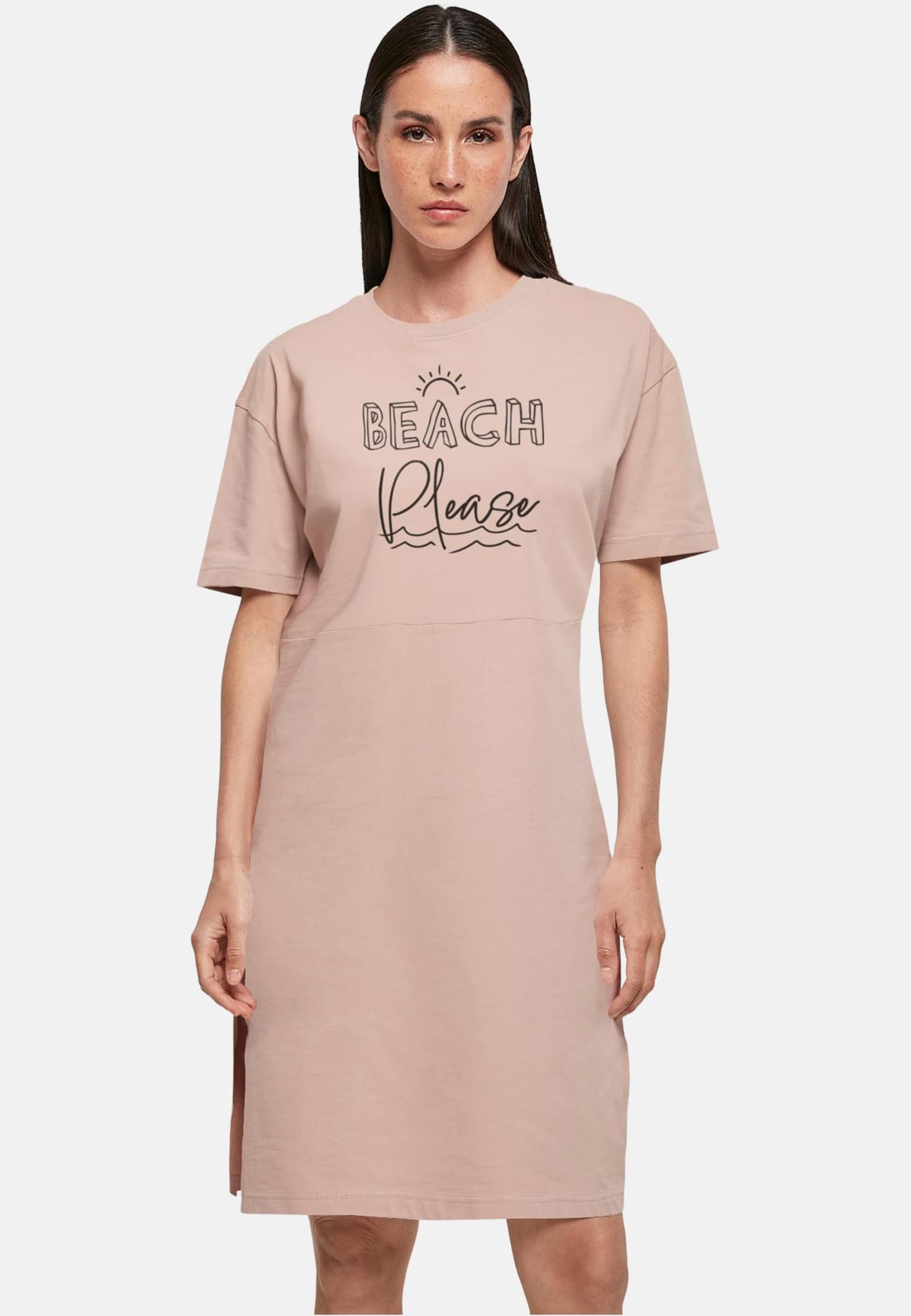 Merchcode POD Ladies Beach Please Oversized Slit Tee Dress