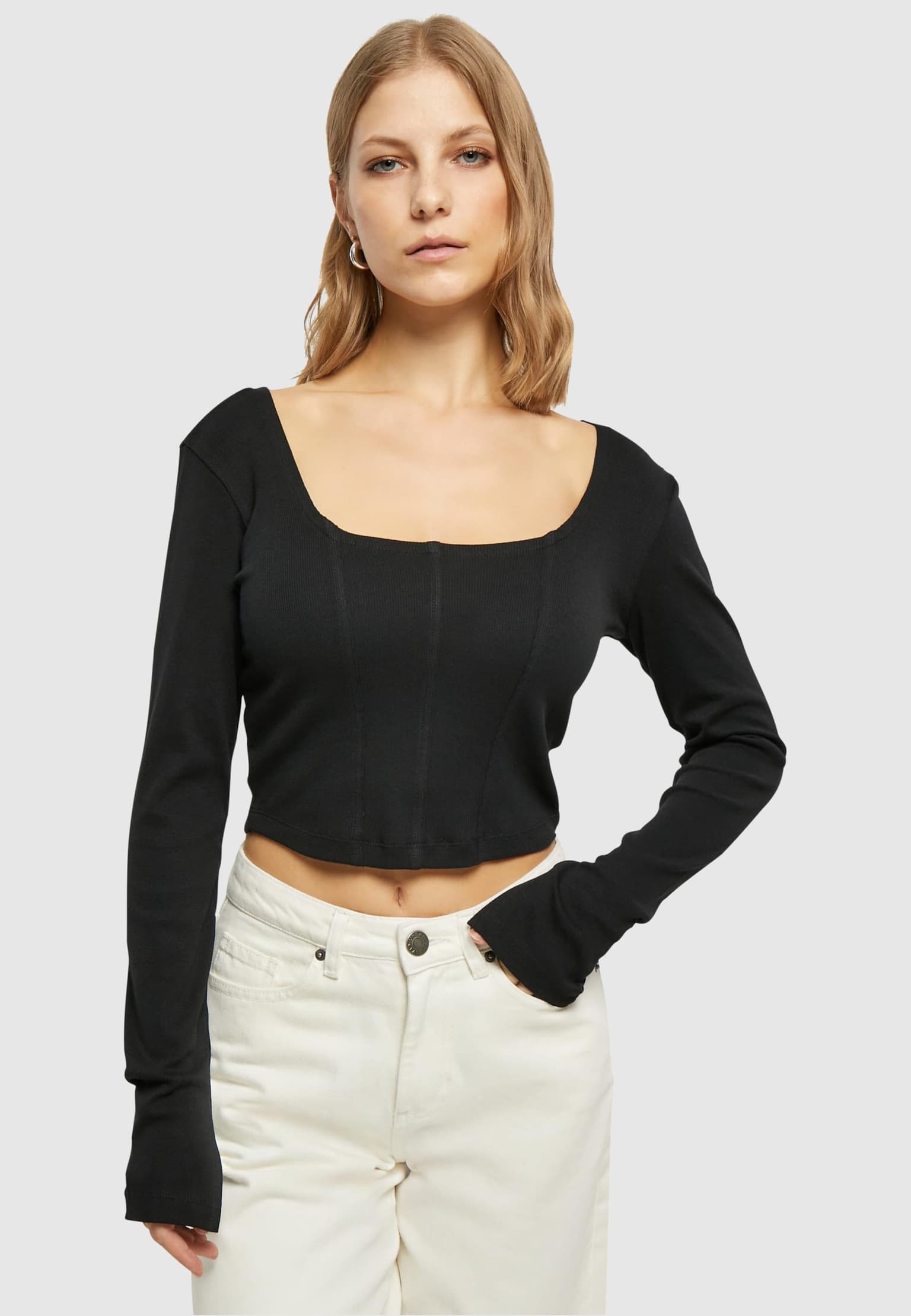 Urban Classics Ladies Short Rib Corsage Longsleeve
