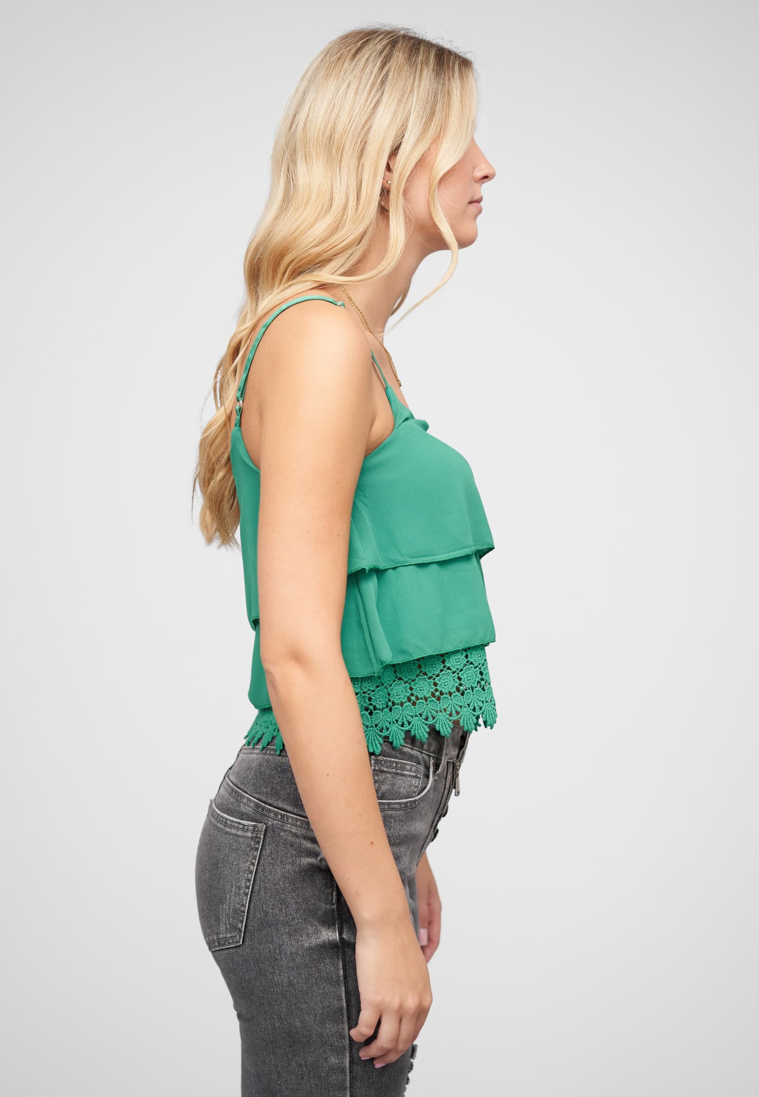 Cloud5ive Chiffon Stufen Top mit Spitze 3-lagig – Bild 4