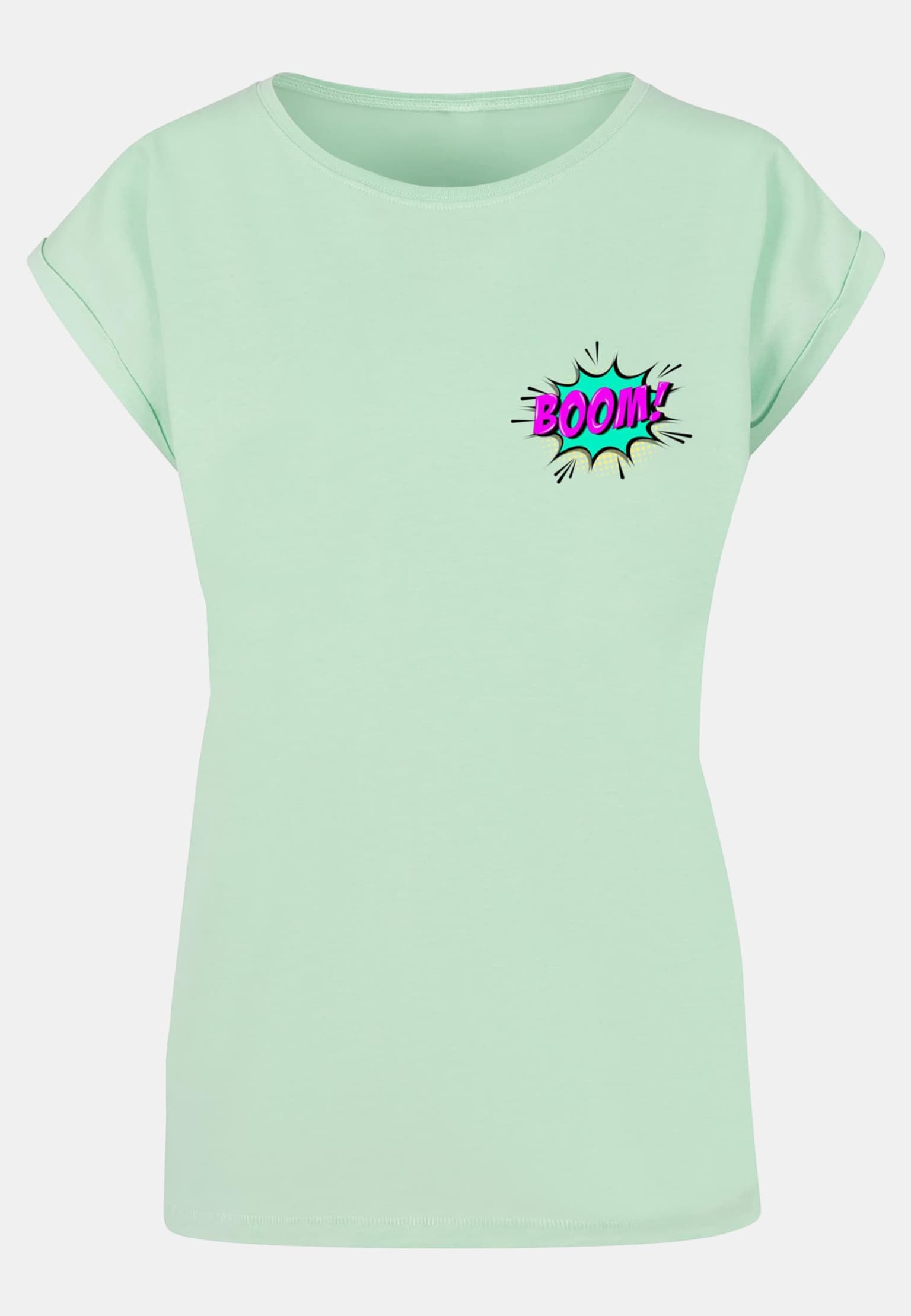 Merchcode POD Ladies BOOM Comic Extended Shoulder Tee – Bild 3