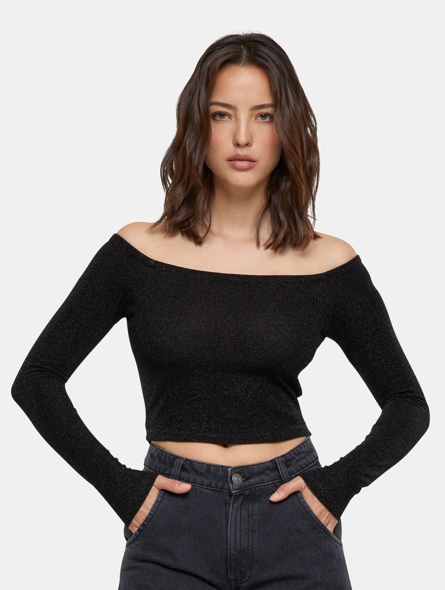 Urban Classics Ladies Off Shoulder Glitter Longsleeve