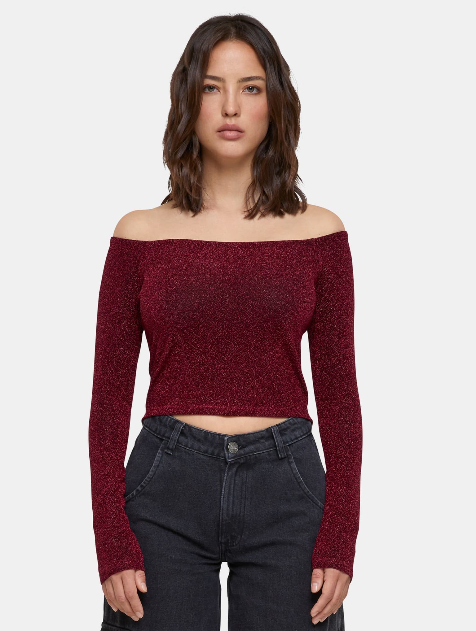 Urban Classics Ladies Off Shoulder Glitter Longsleeve – Bild 3