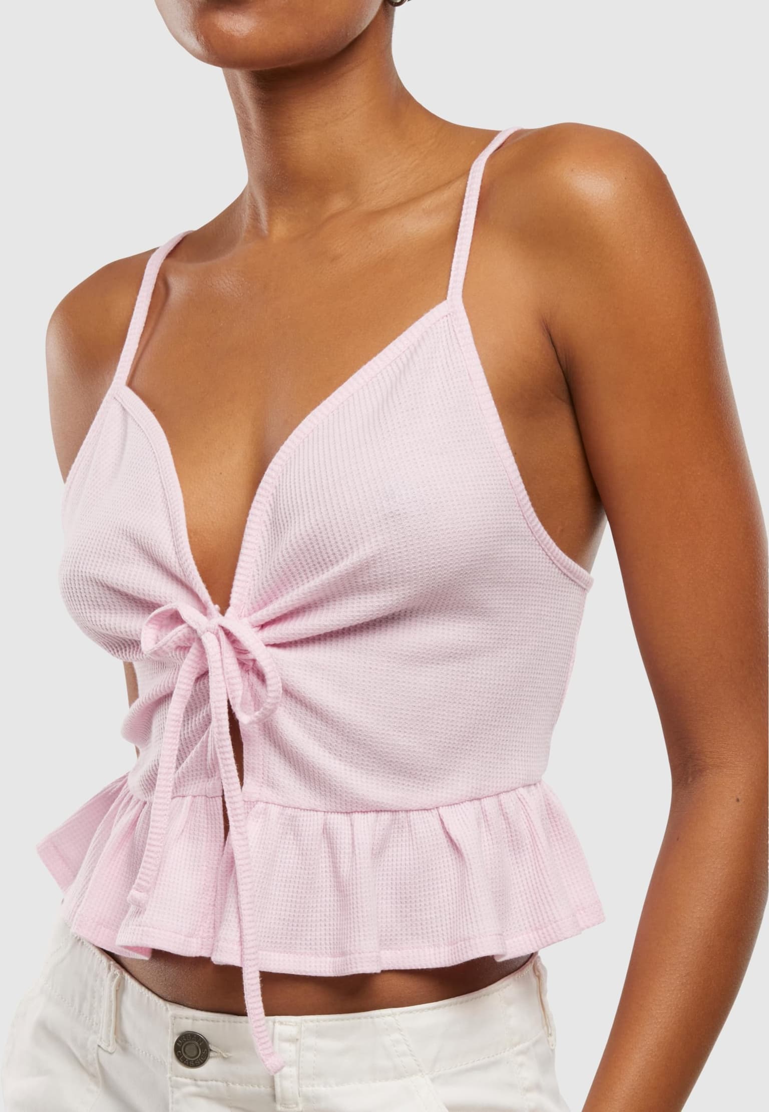 Urban Classics Ladies Waffle Pique Ruffle Top – Bild 4