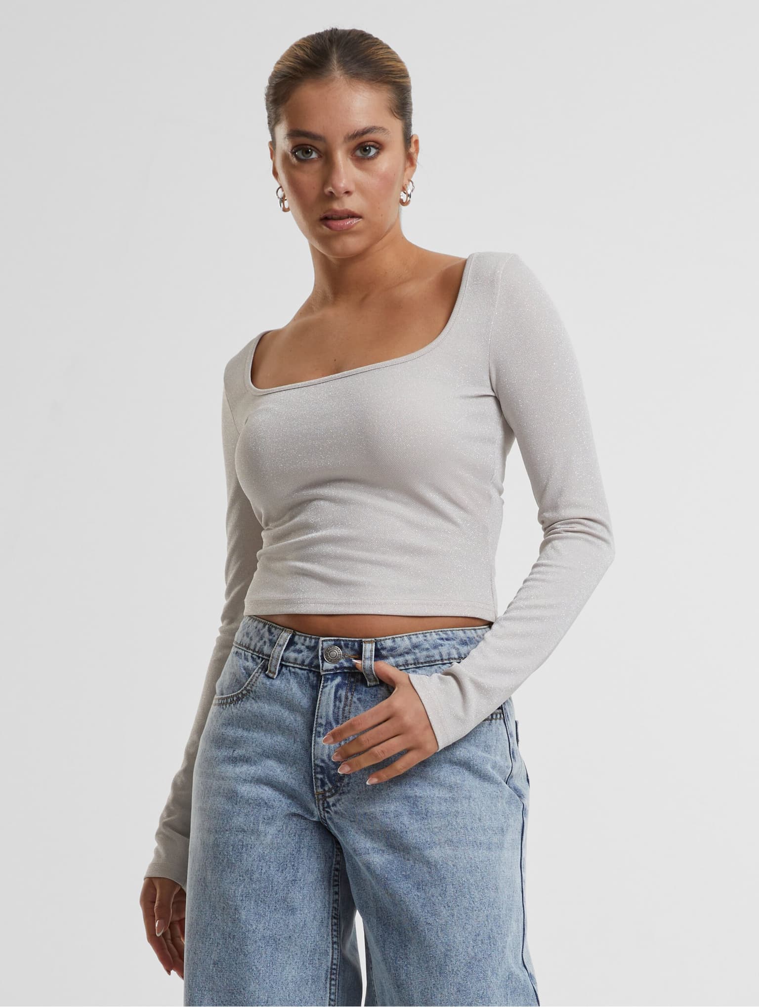 Urban Classics Ladies Glitter Square Neck Longsleeve