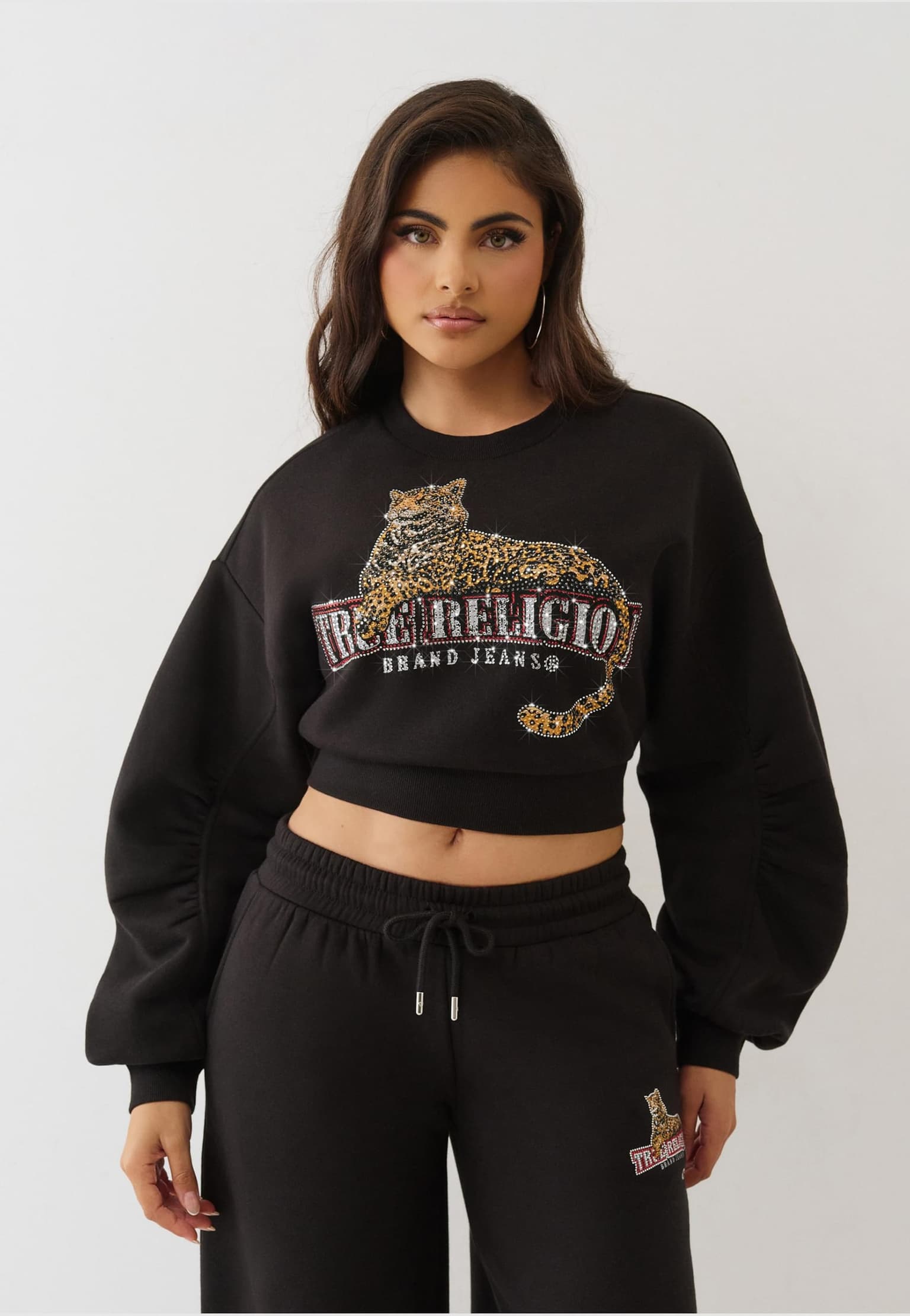 True Religion CRYSTL LEOPARD RUCHED SLVS