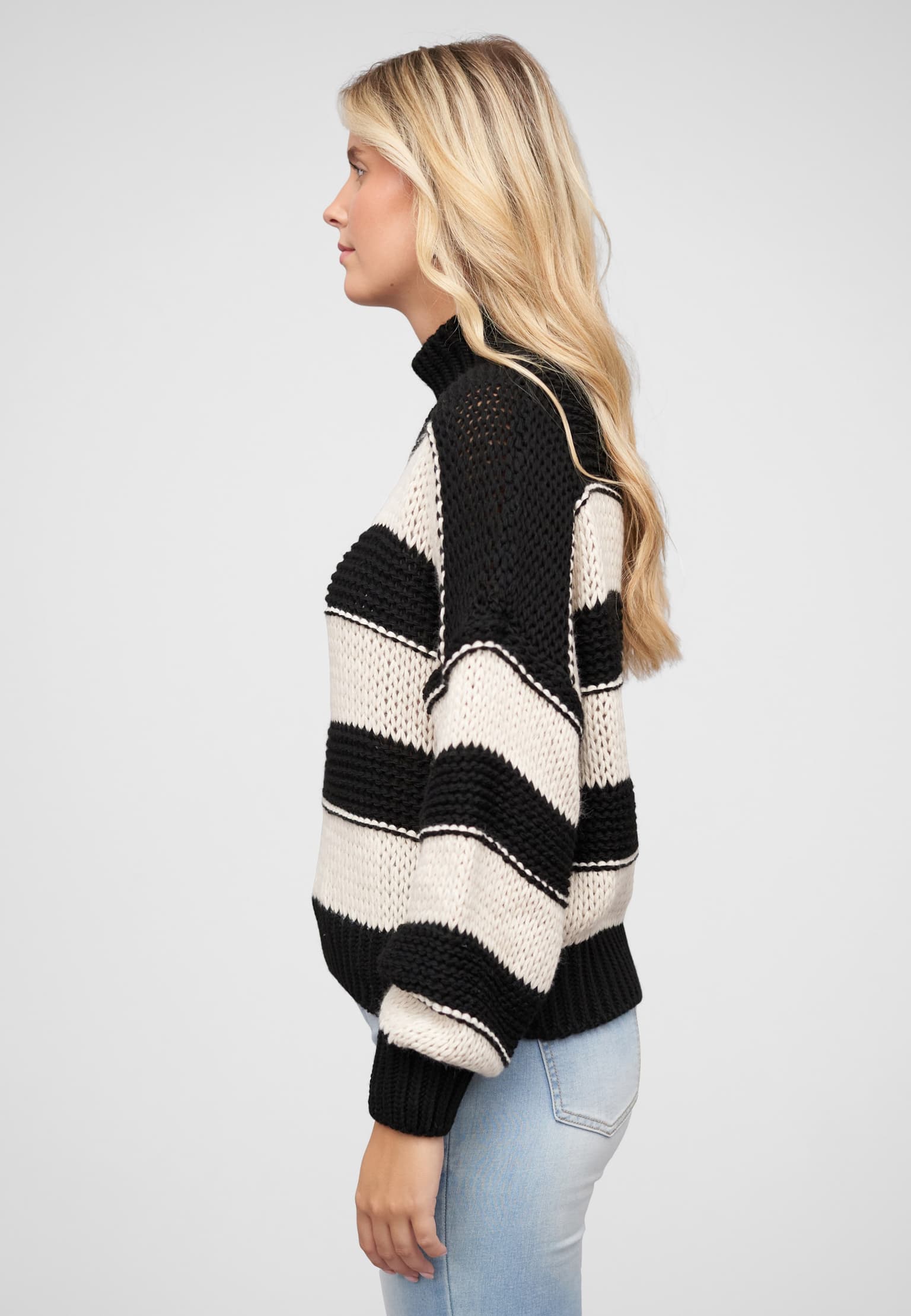 Cloud5ive Strick-Sweater Pullover mit High-Neck und Streifen-Muster – Bild 3