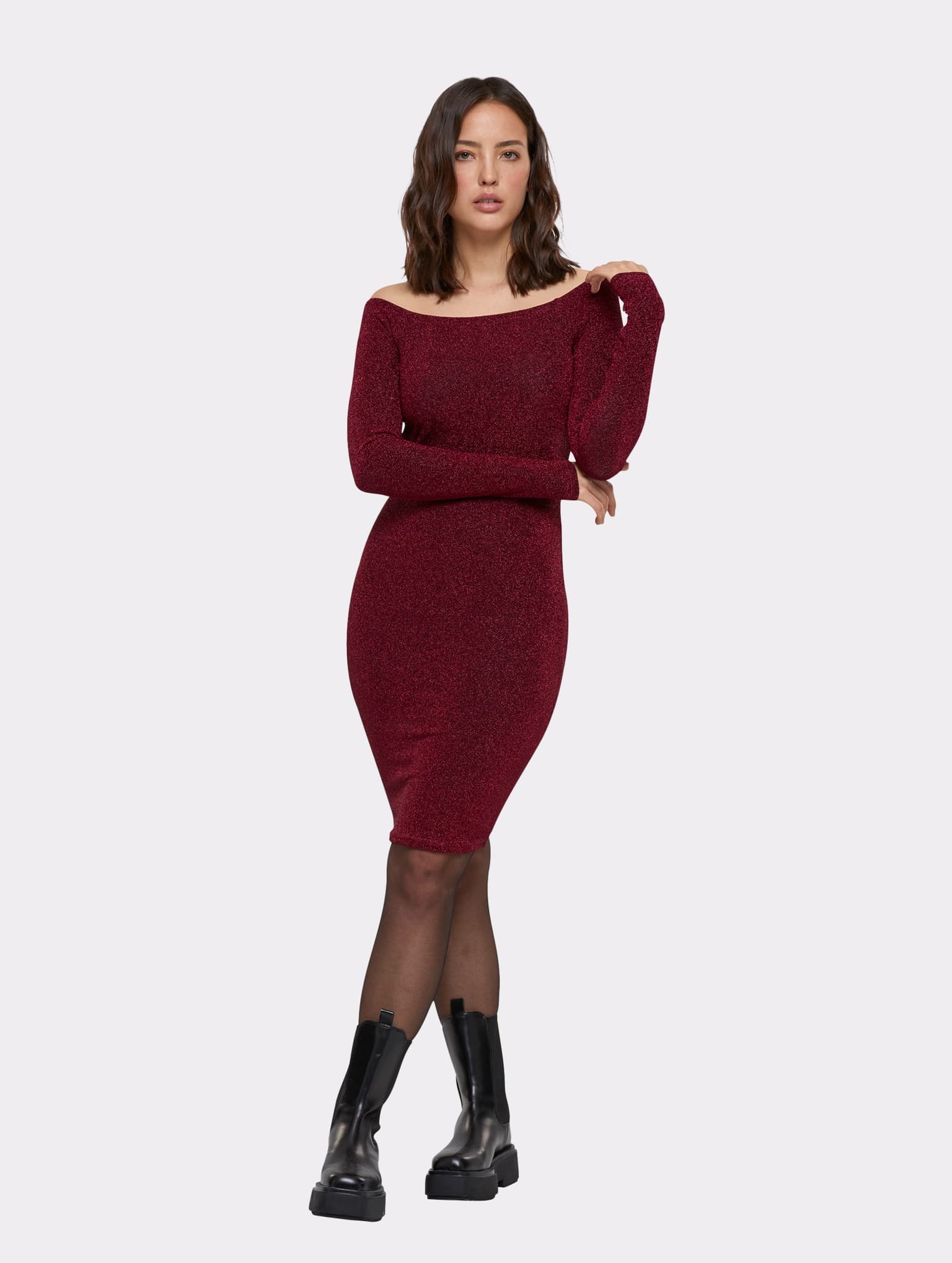 Urban Classics Ladies Off Shoulder Longsleeve Glitter Dress – Bild 4