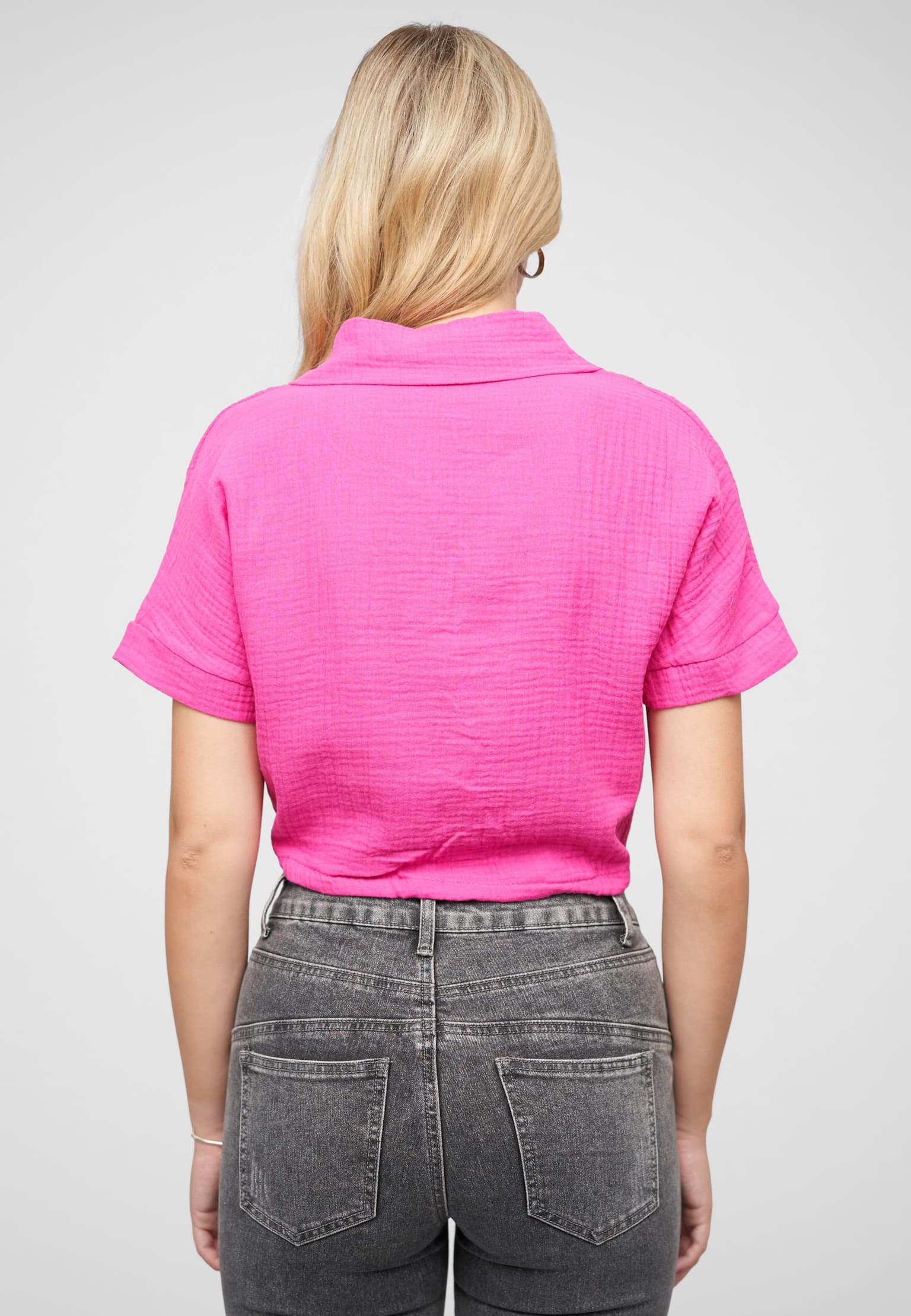 Cloud5ive Cropped Baumwoll Bluse mit Knopfleiste & Tunnelzug – Bild 2
