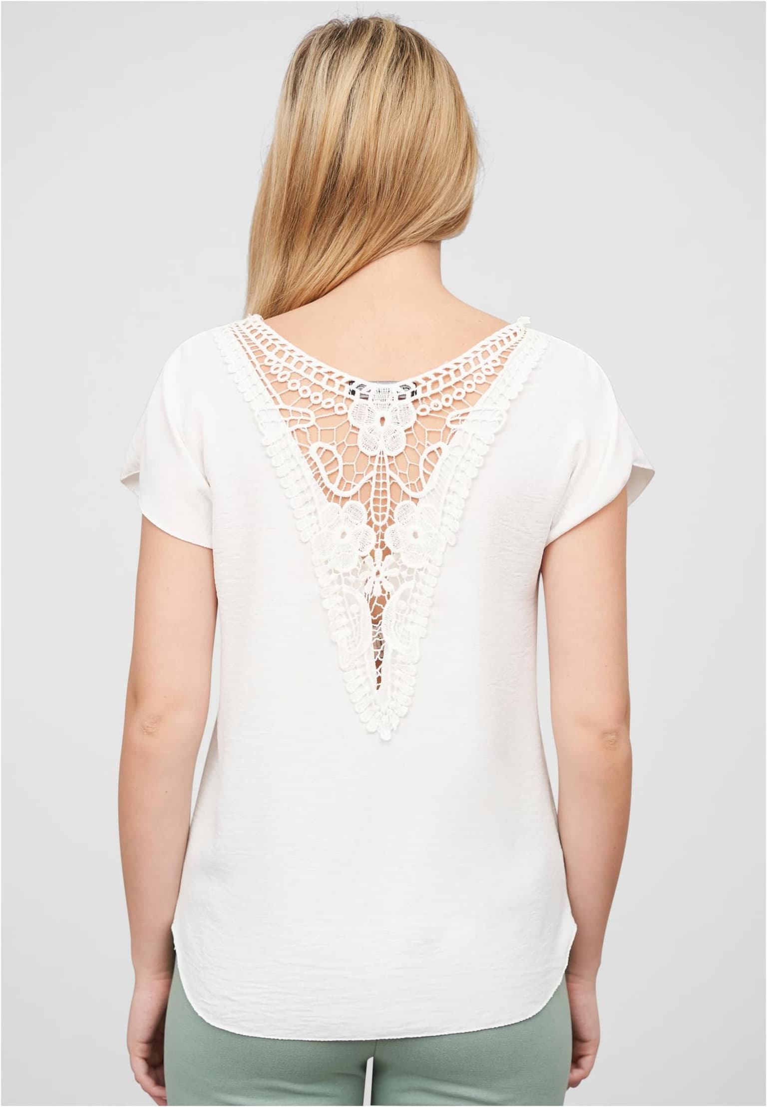 Cloud5ive Damen Musselin Top mit Spitzenbesatz hinten