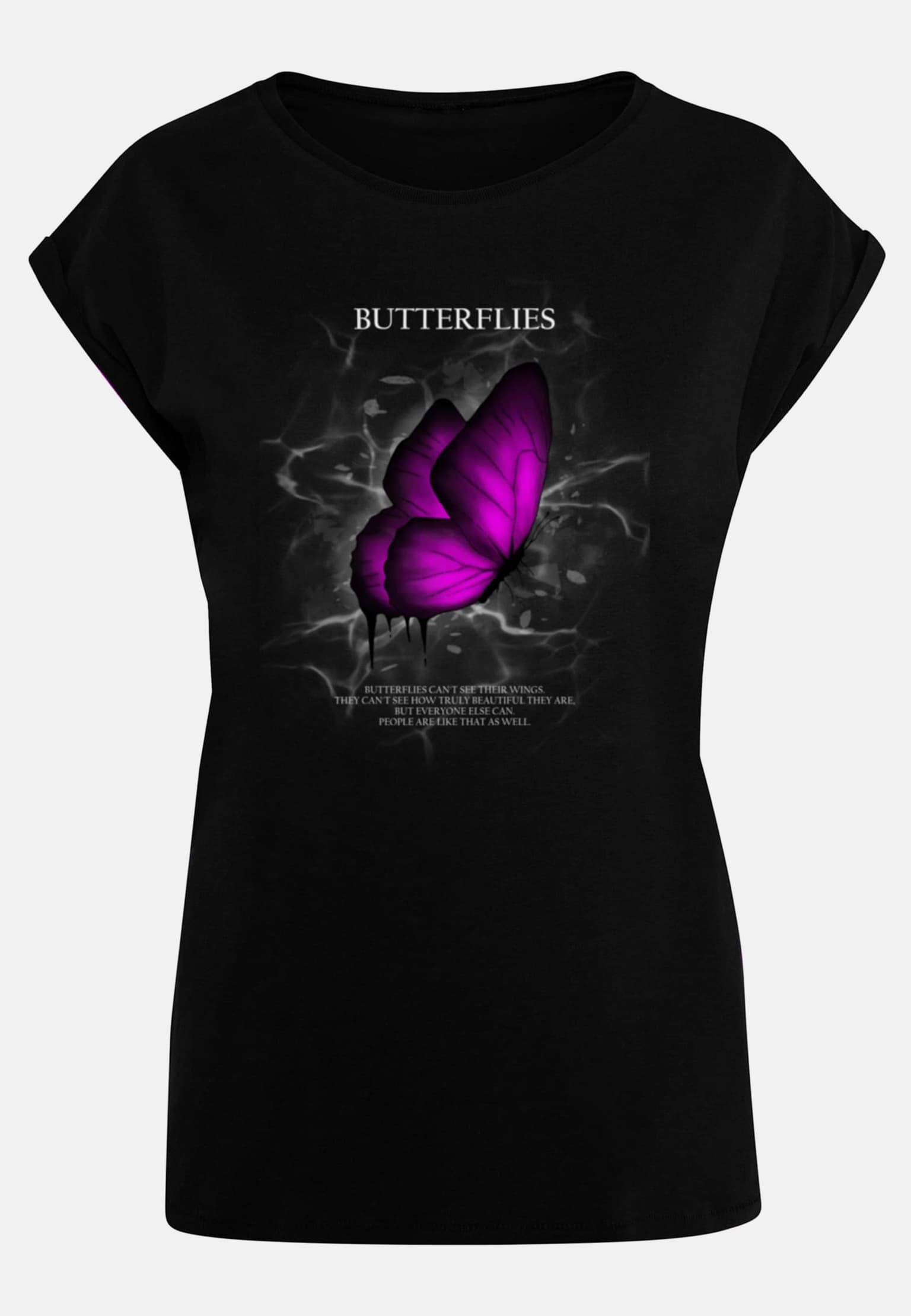 Merchcode POD Ladies Butterflies Extended Shoulder Tee – Bild 3