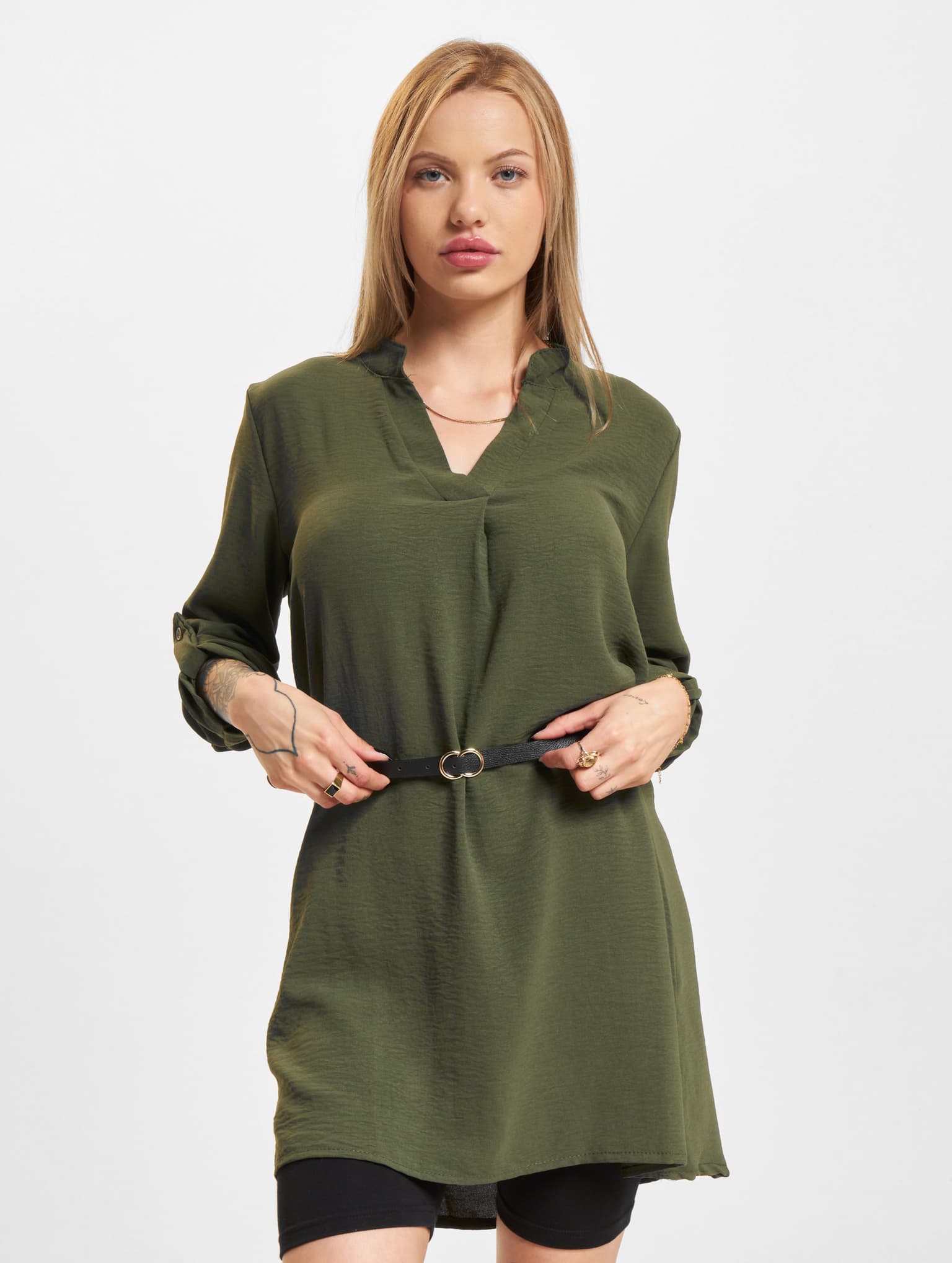 Cloud5ive Damen Longform Musselin Turn-Up Shirt mit Gürtel – Bild 4