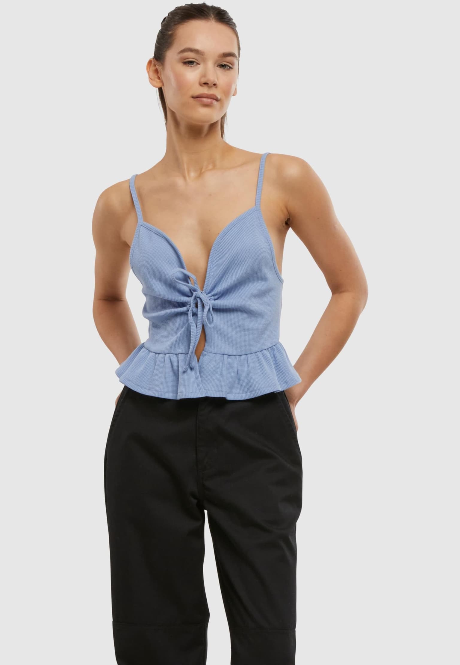 Urban Classics Ladies Waffle Pique Ruffle Top