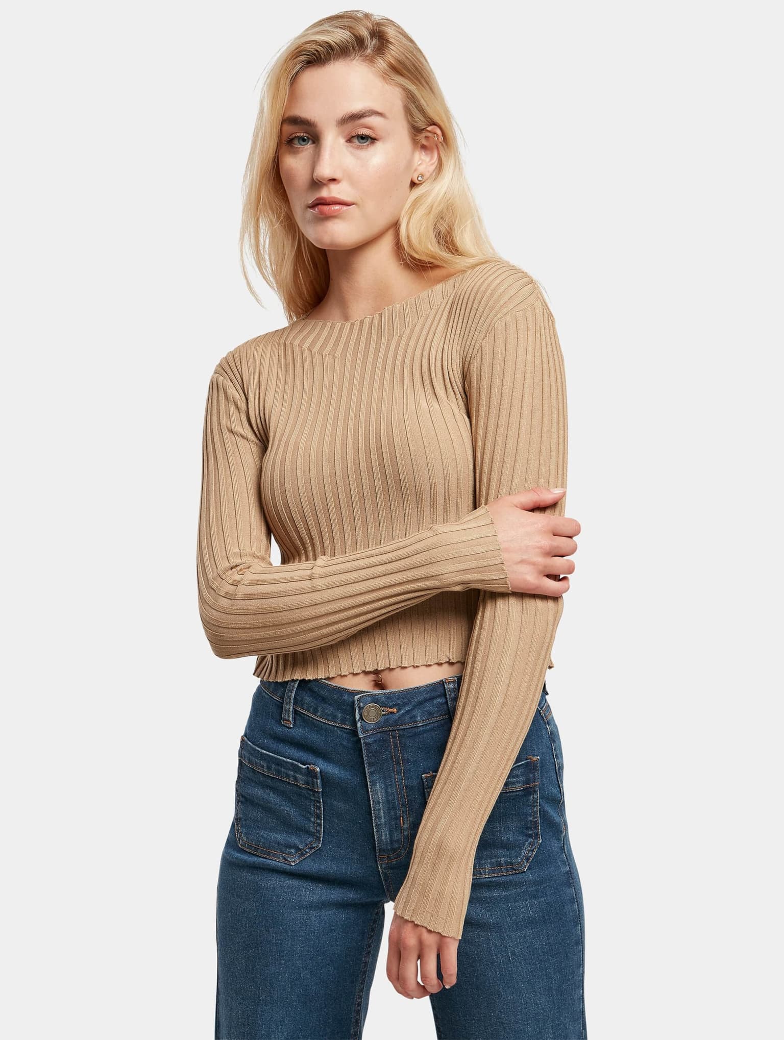 Urban Classics Ladies Short Rib Knit Twisted Back Sweater