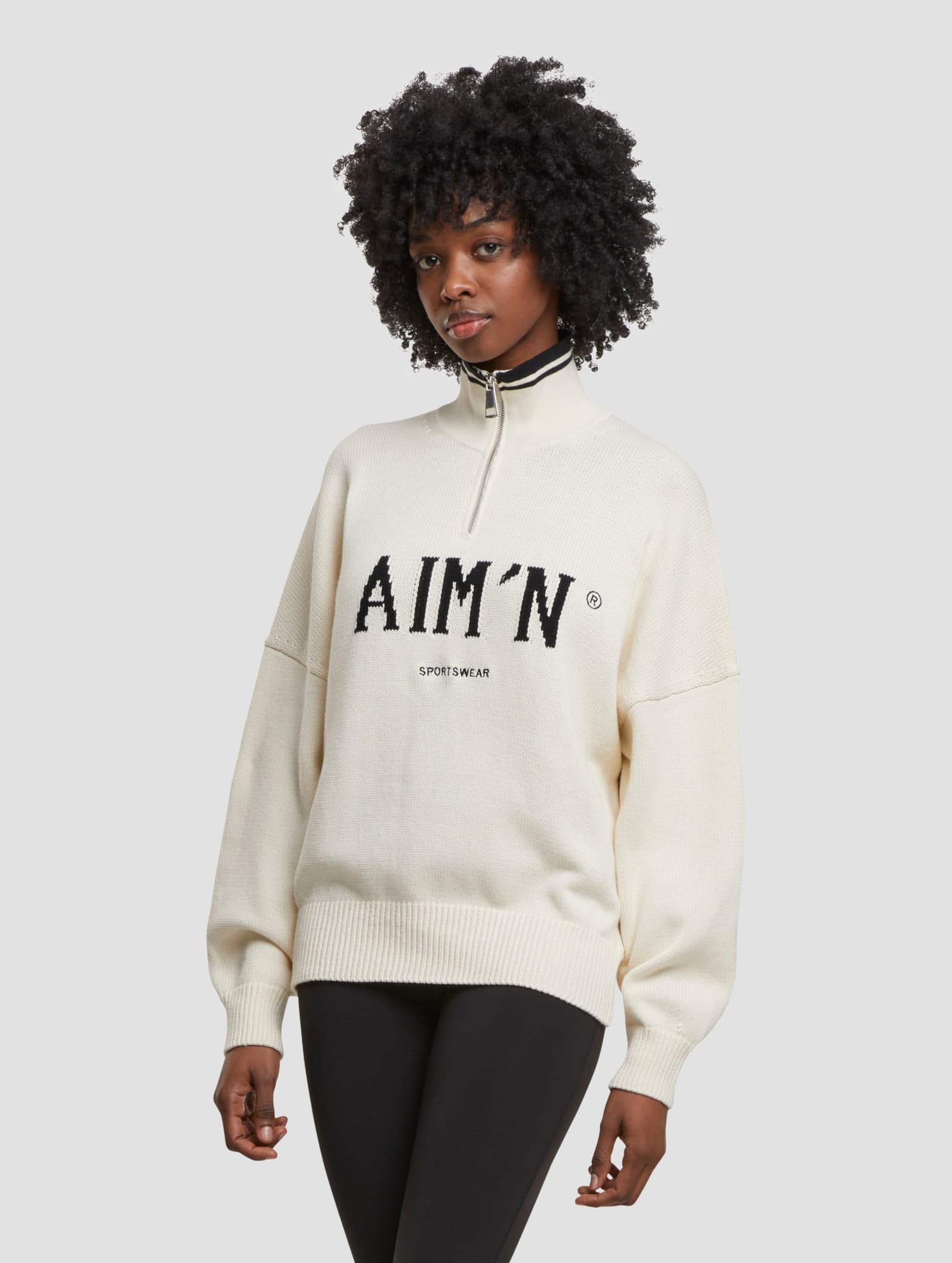 AIMN College Knitted Half Zip
