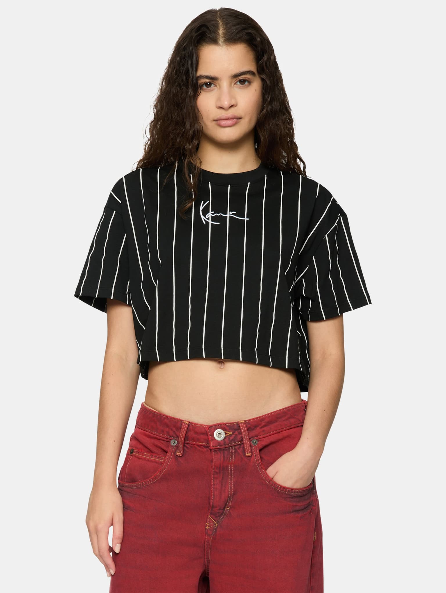 Karl Kani Small Signature Essential Pinstripe Crop T-Shirt