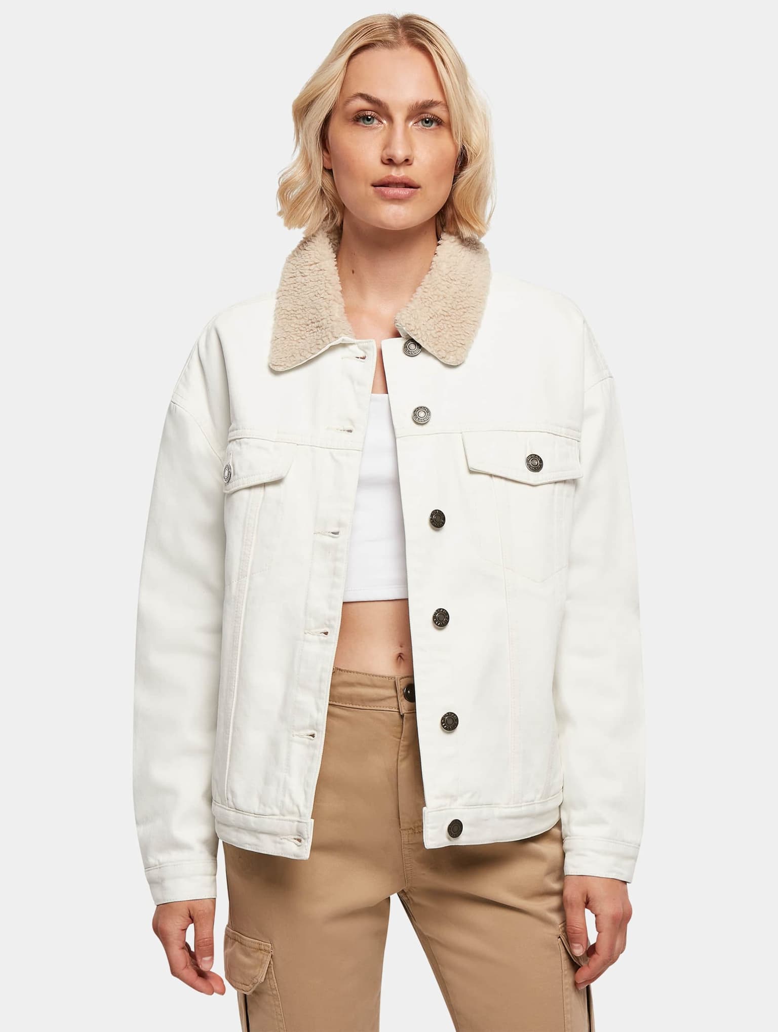 Urban Classics Ladies Oversized Sherpa Denim Jacket